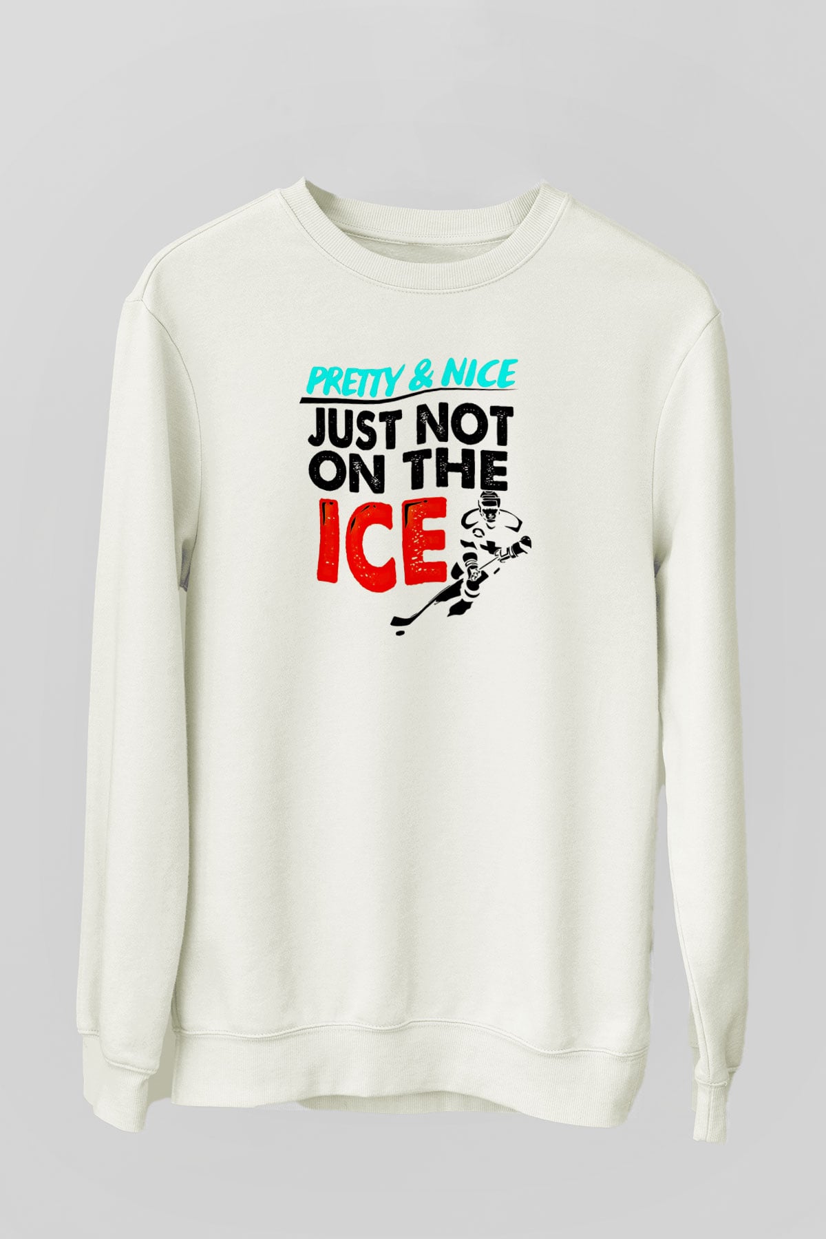 Buz Hokeyi Baskılı Unisex Ekru Sweatshirt