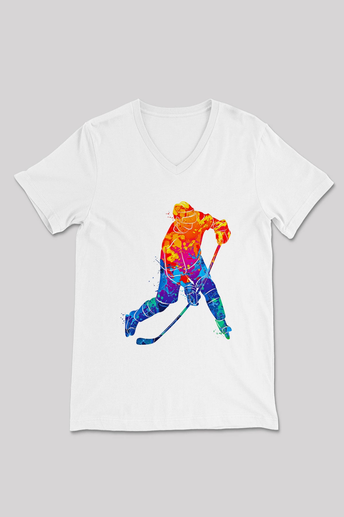 Buz Hokeyi Baskılı Unisex V Yaka Tişört - Tshirt