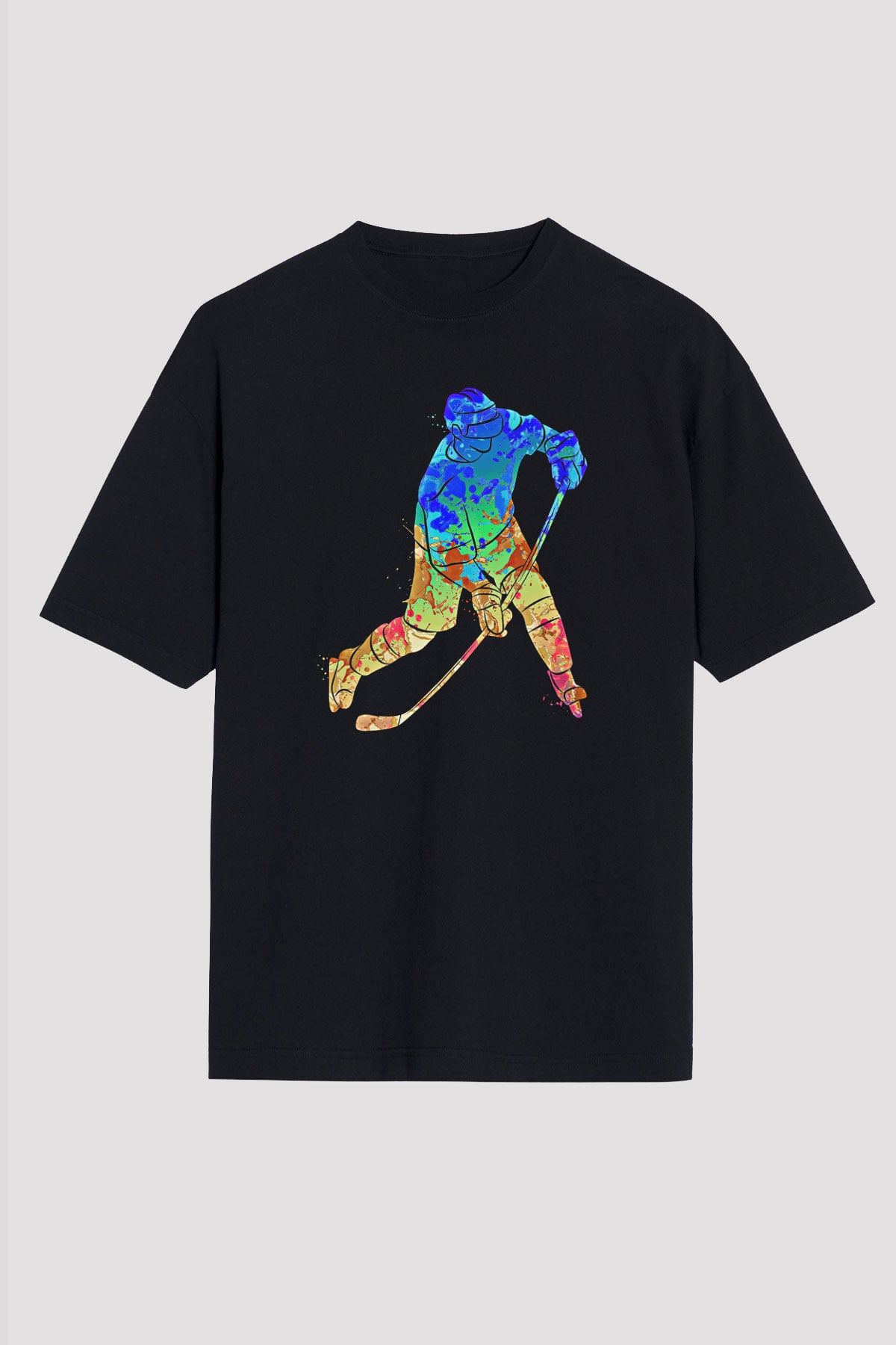 Buz Hokeyi - Ice Hockey Baskılı Unisex Siyah Oversize Tişört