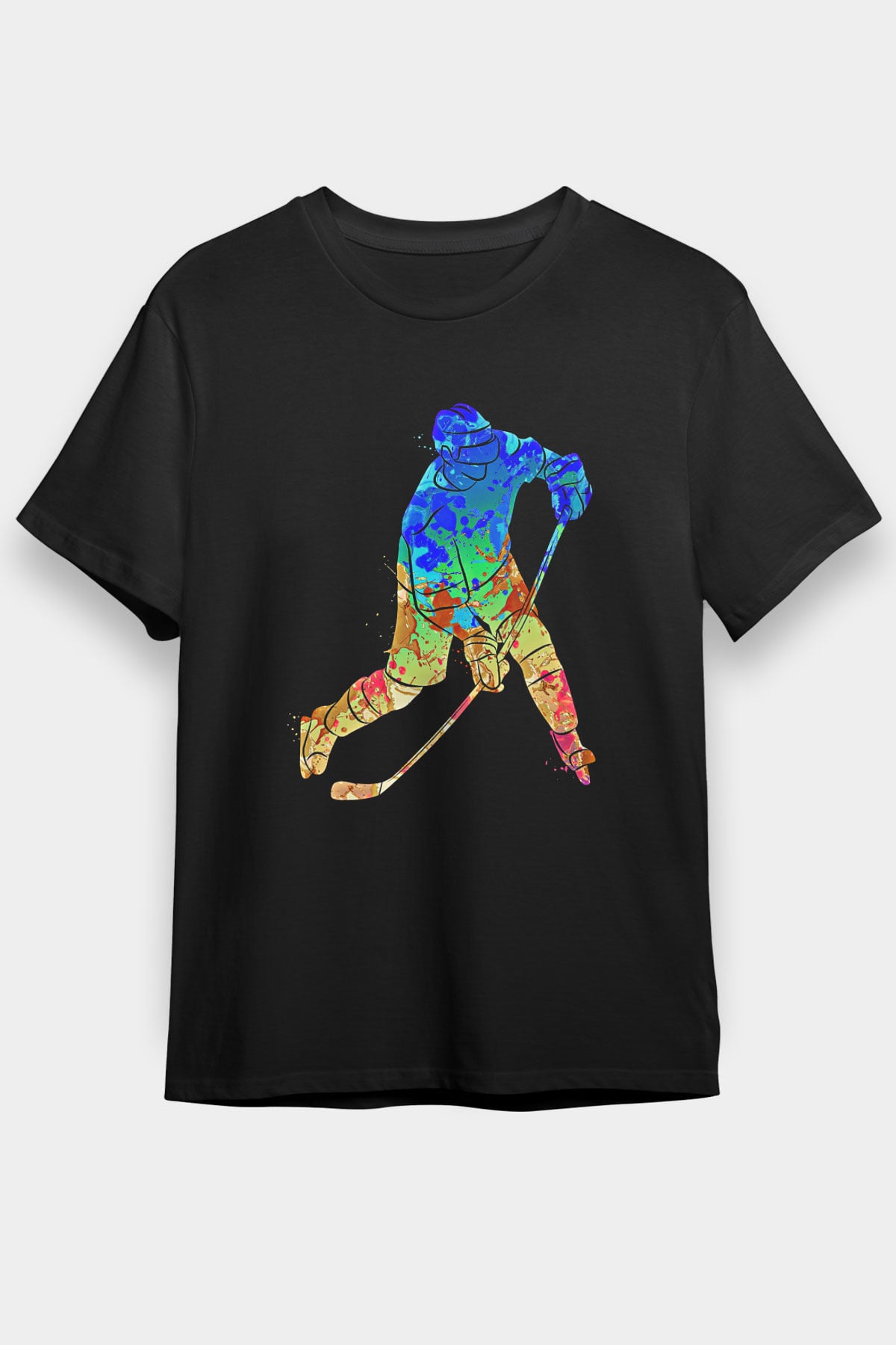 Buz Hokeyi - Ice Hockey Baskılı Unisex Siyah Tişört - Tshirt