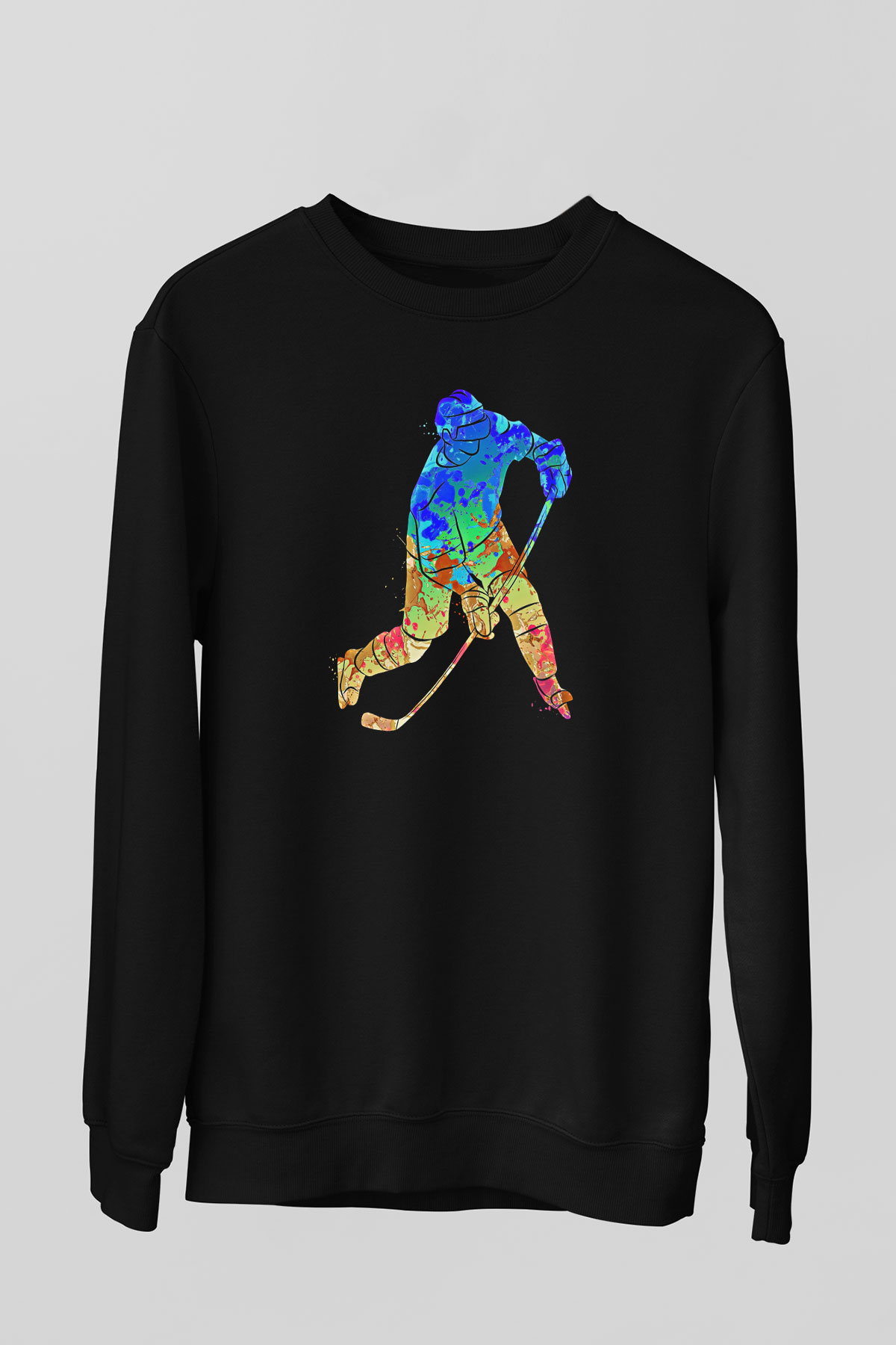 Buz Hokeyi - Ice Hockey Baskılı Unisex Siyah Sweatshirt
