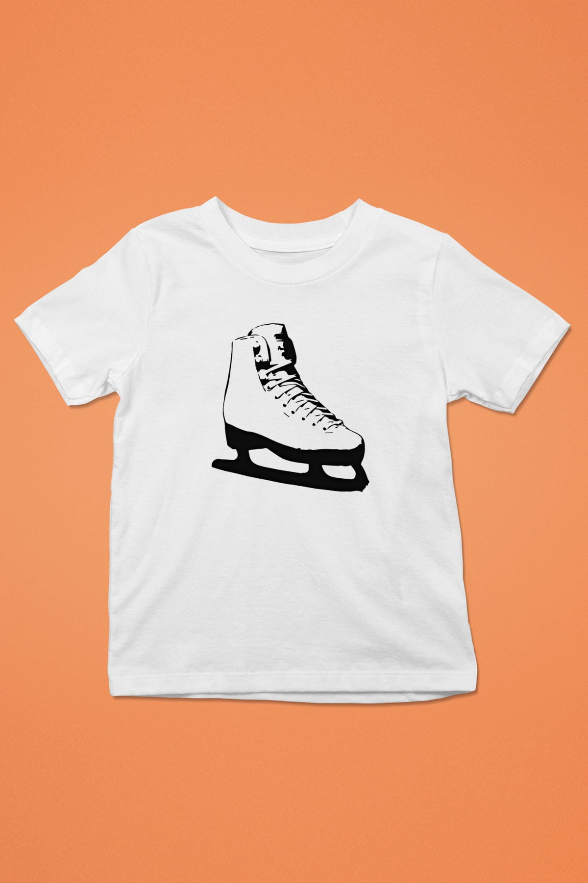 Buz Pateni Baskılı Unisex Beyaz Çocuk Tişört - Tshirt