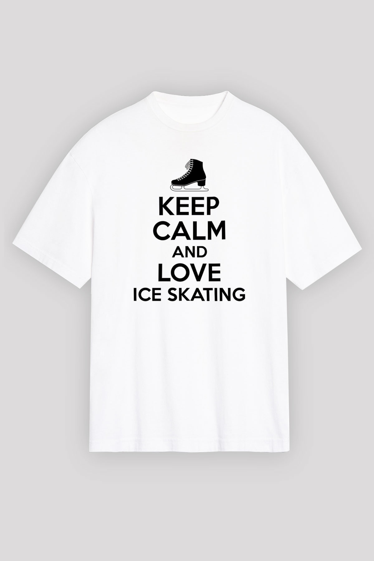 Buz Pateni Baskılı Unisex Beyaz Oversize Tişört - Tshirt