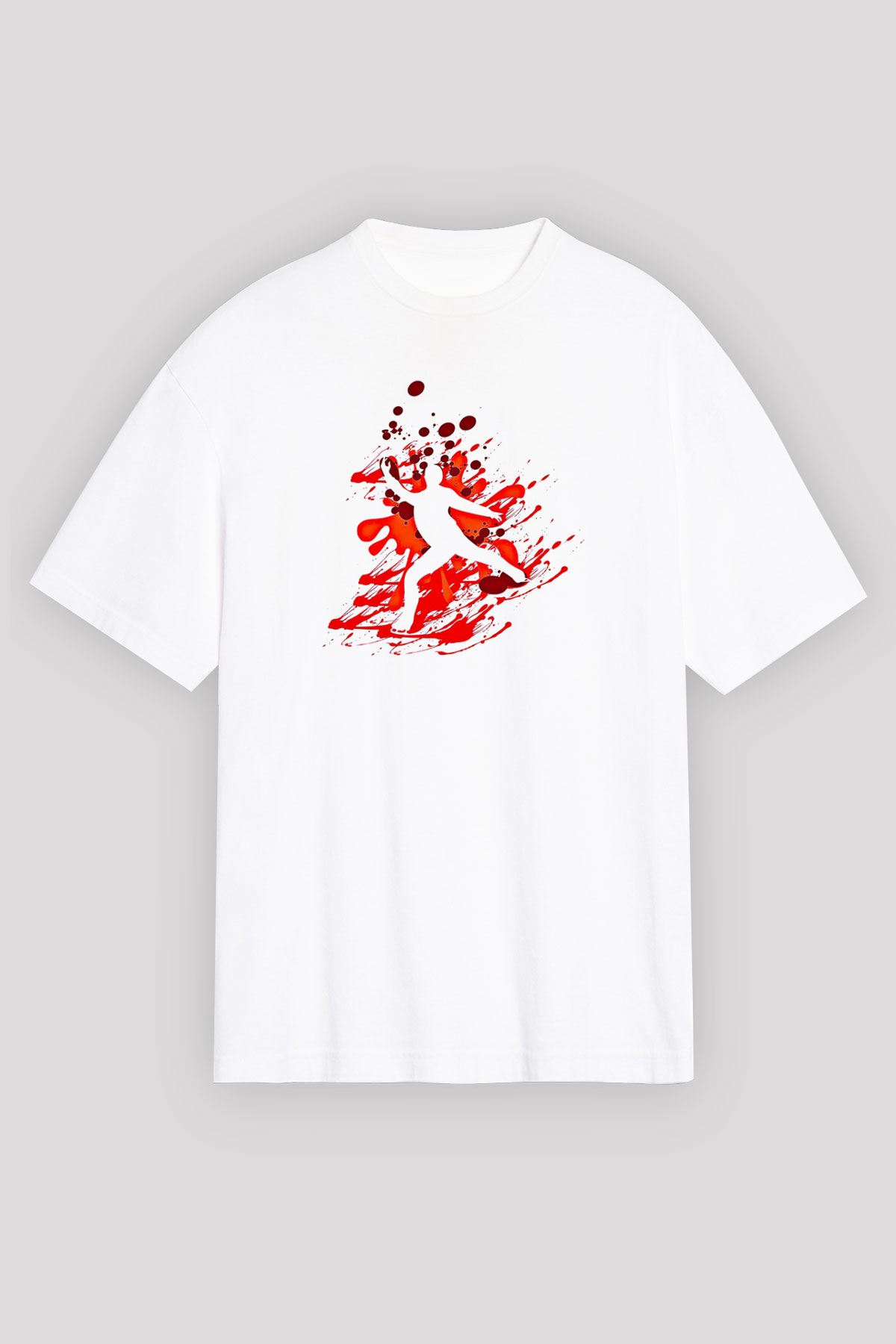 Buz Pateni Baskılı Unisex Beyaz Oversize Tişört - Tshirt