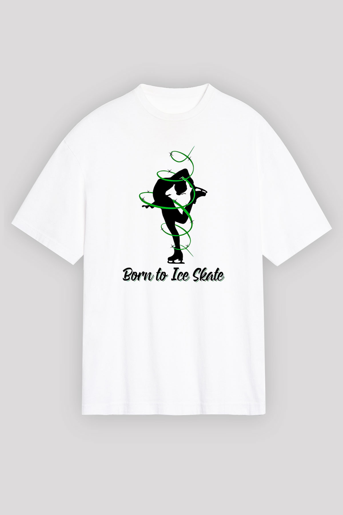 Buz Pateni Baskılı Unisex Beyaz Oversize Tişört - Tshirt