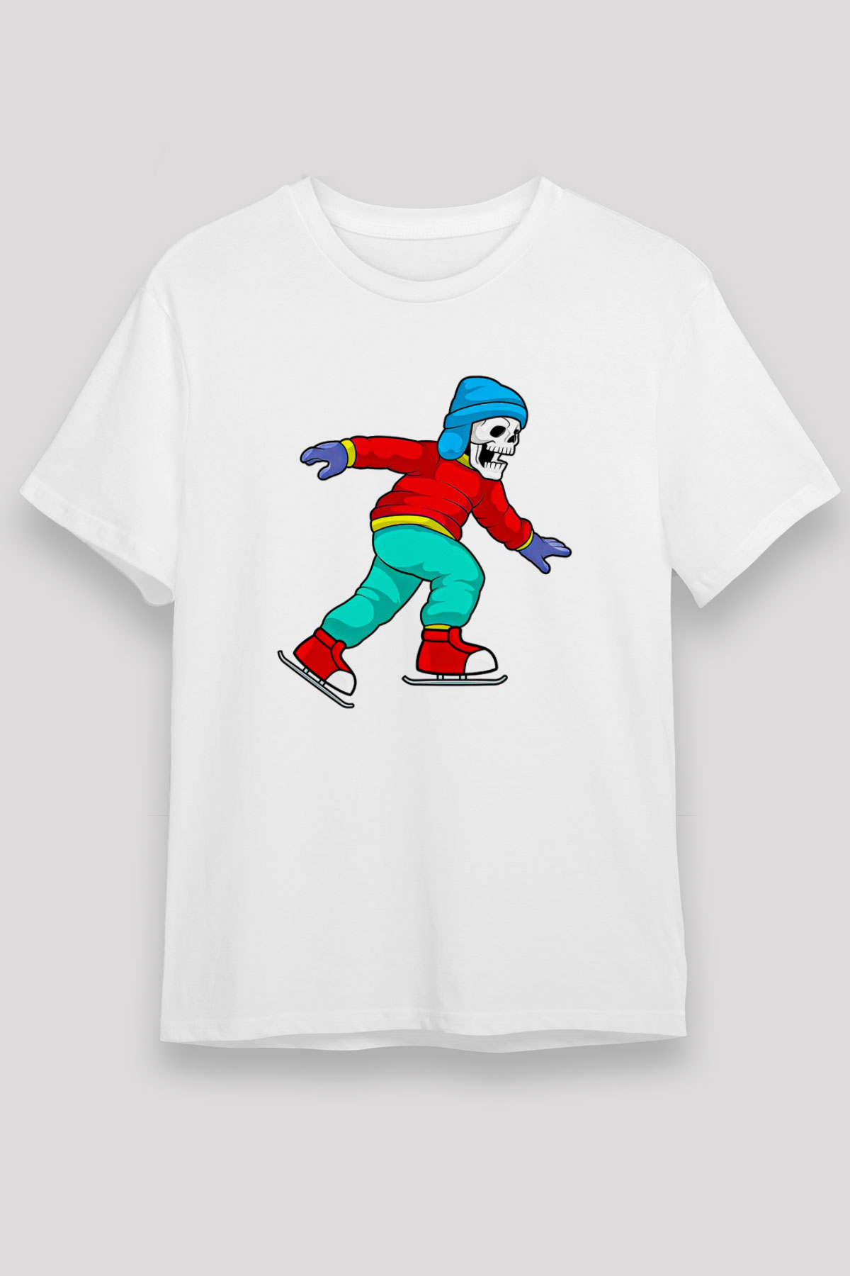 Buz Pateni Baskılı Unisex Beyaz Tişört - Tshirt