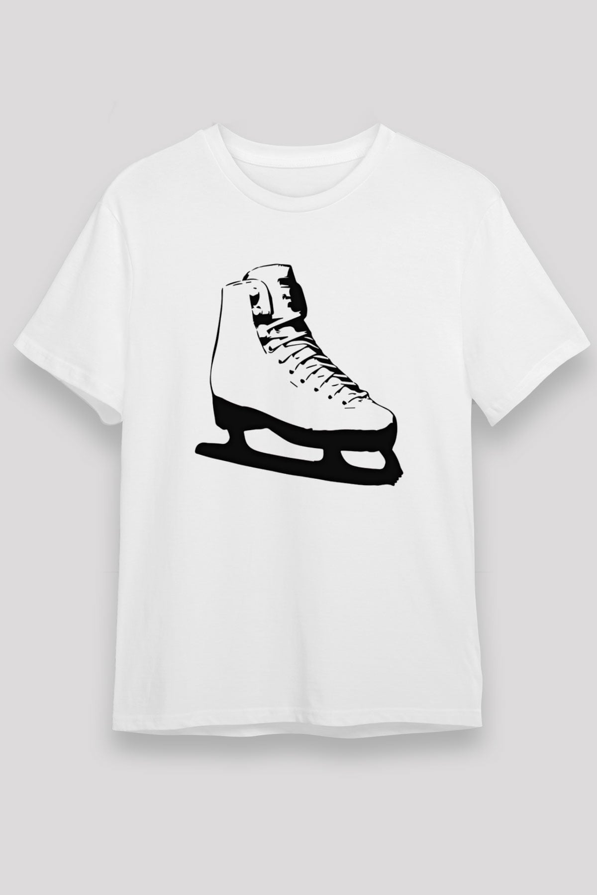 Buz Pateni Baskılı Unisex Beyaz Tişört - Tshirt