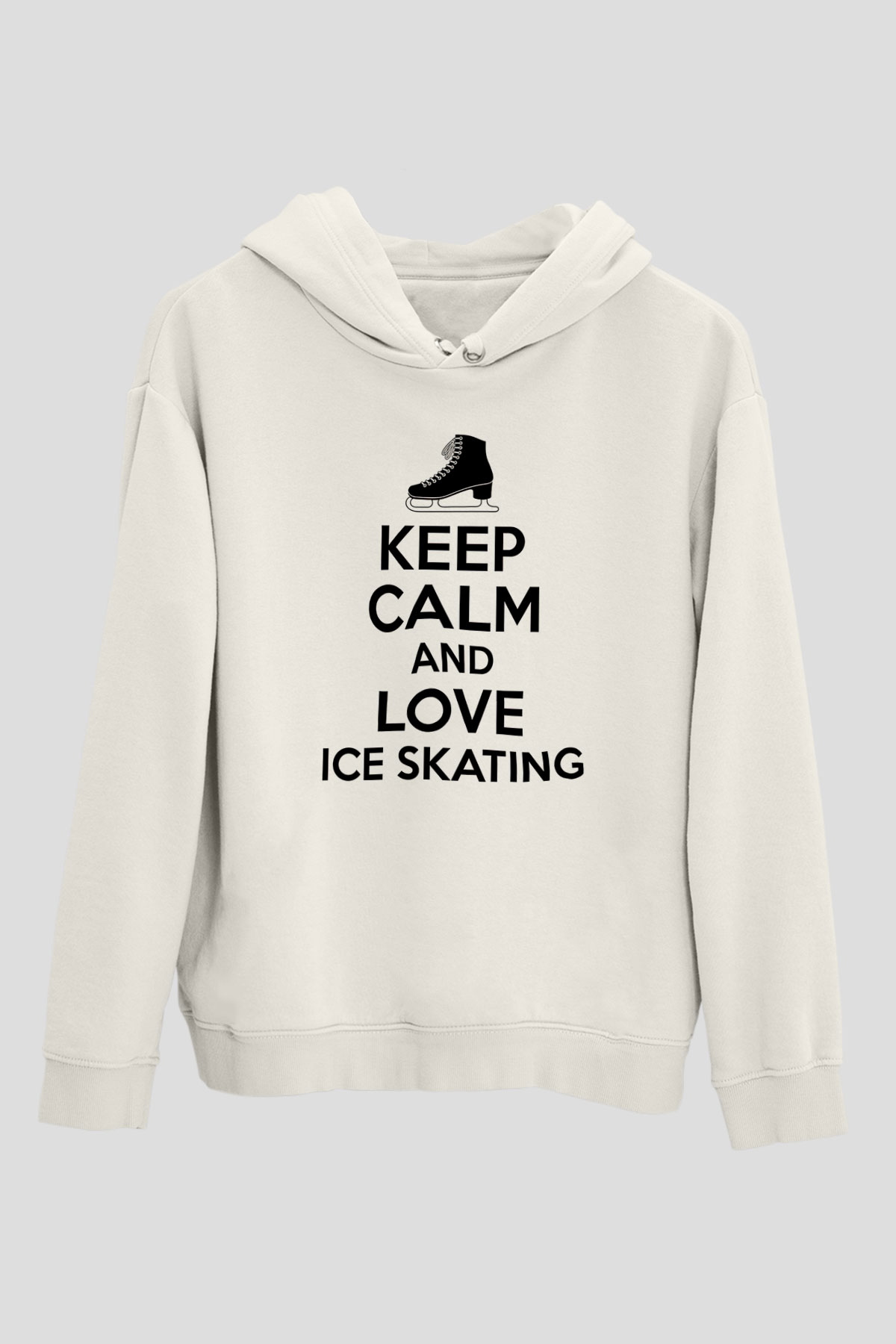 Buz Pateni Baskılı Unisex Ekru Hoodie
