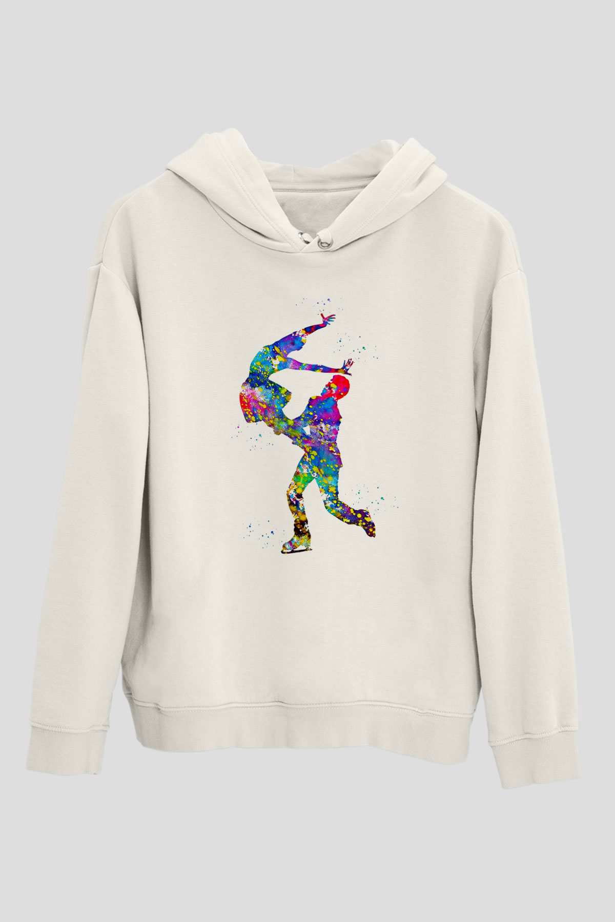 Buz Pateni Baskılı Unisex Ekru Hoodie