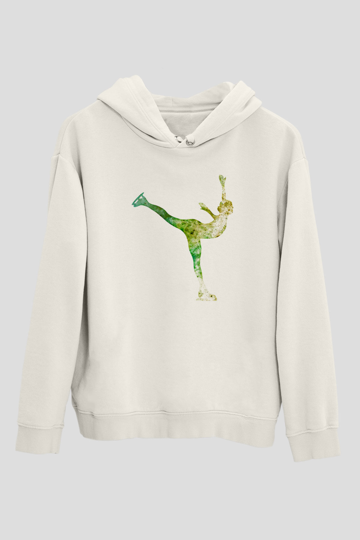 Buz Pateni Baskılı Unisex Ekru Hoodie