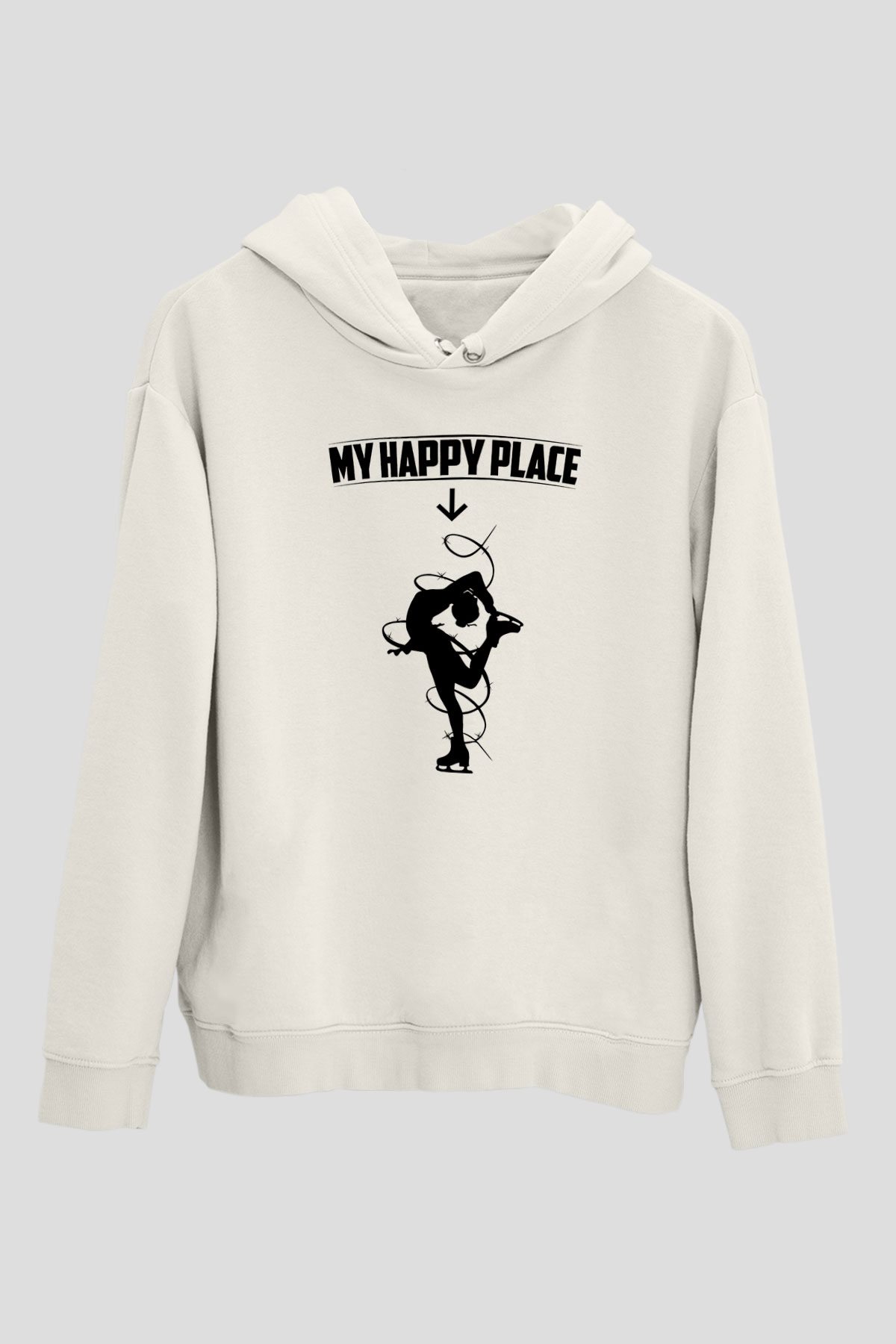 Buz Pateni Baskılı Unisex Ekru Hoodie