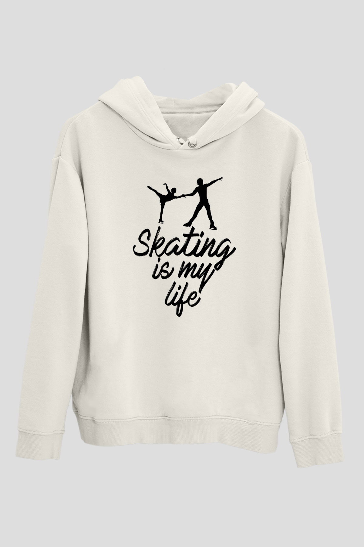 Buz Pateni Baskılı Unisex Ekru Hoodie
