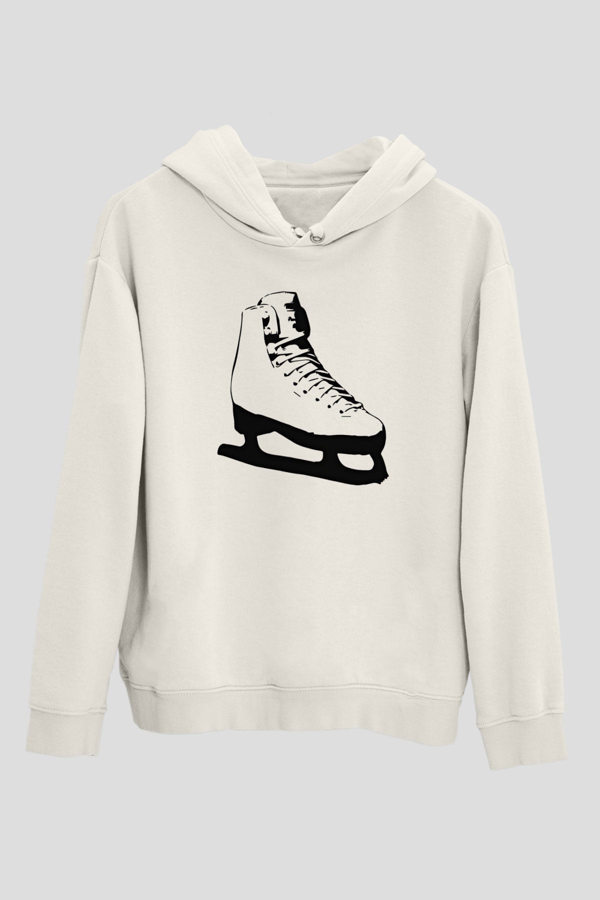 Buz Pateni Baskılı Unisex Ekru Hoodie