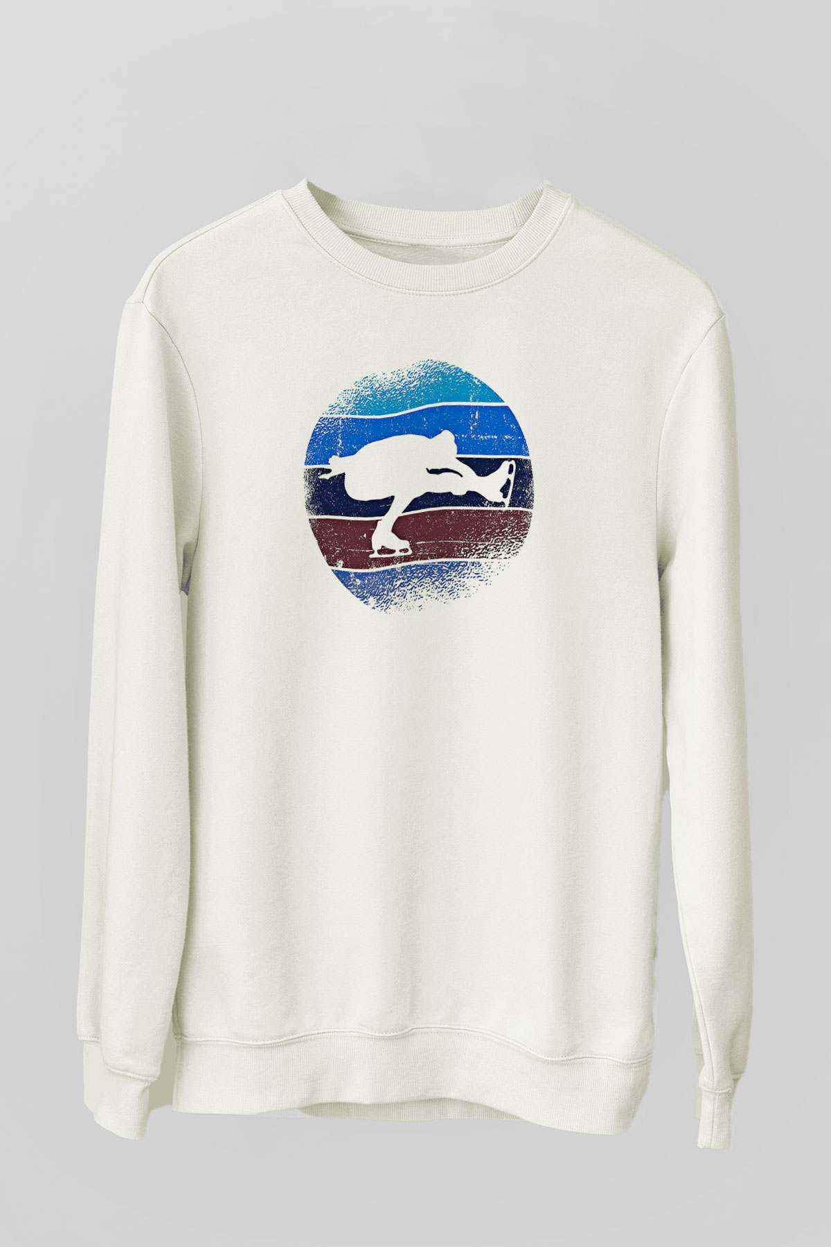 Buz Pateni Baskılı Unisex Ekru Sweatshirt
