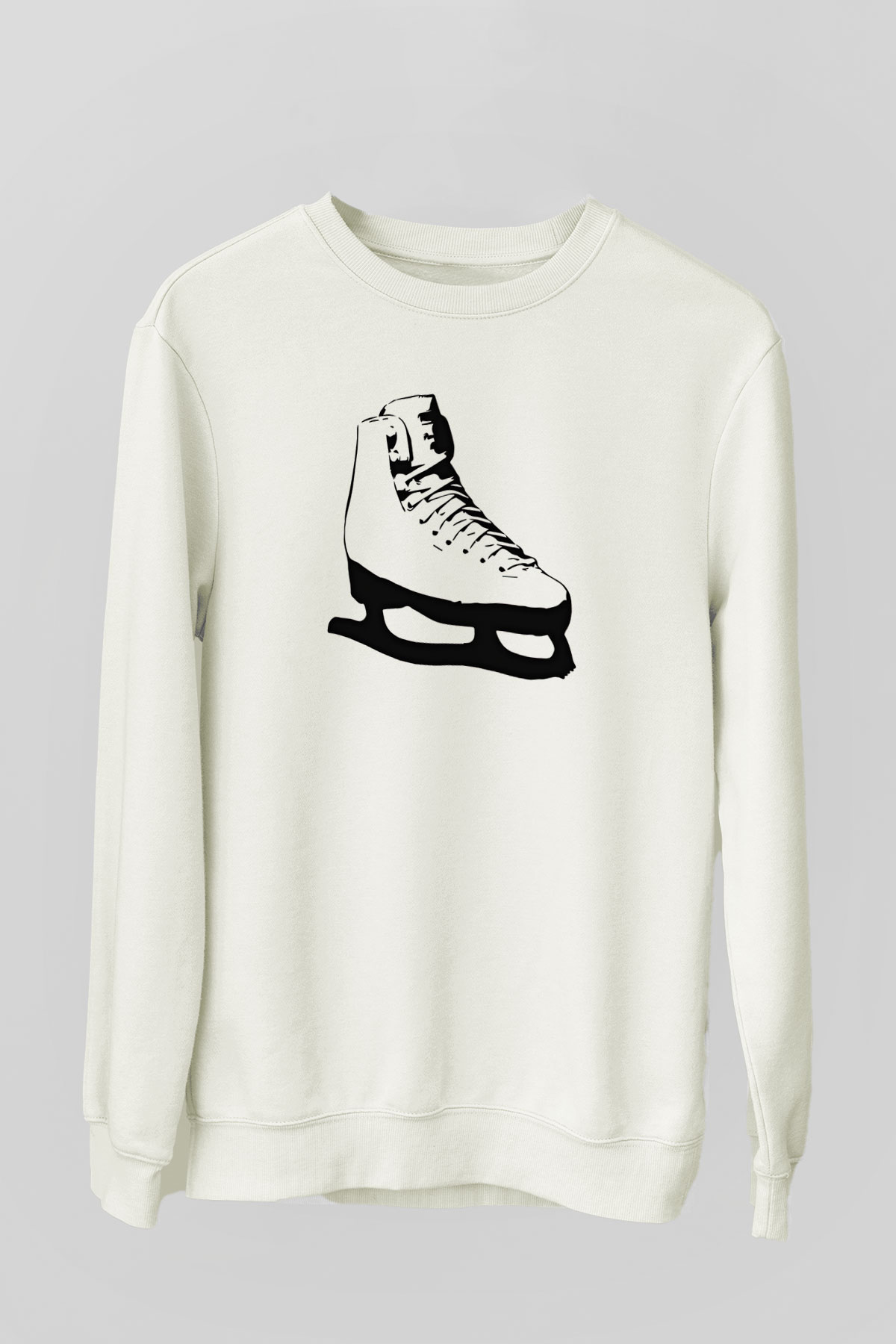 Buz Pateni Baskılı Unisex Ekru Sweatshirt