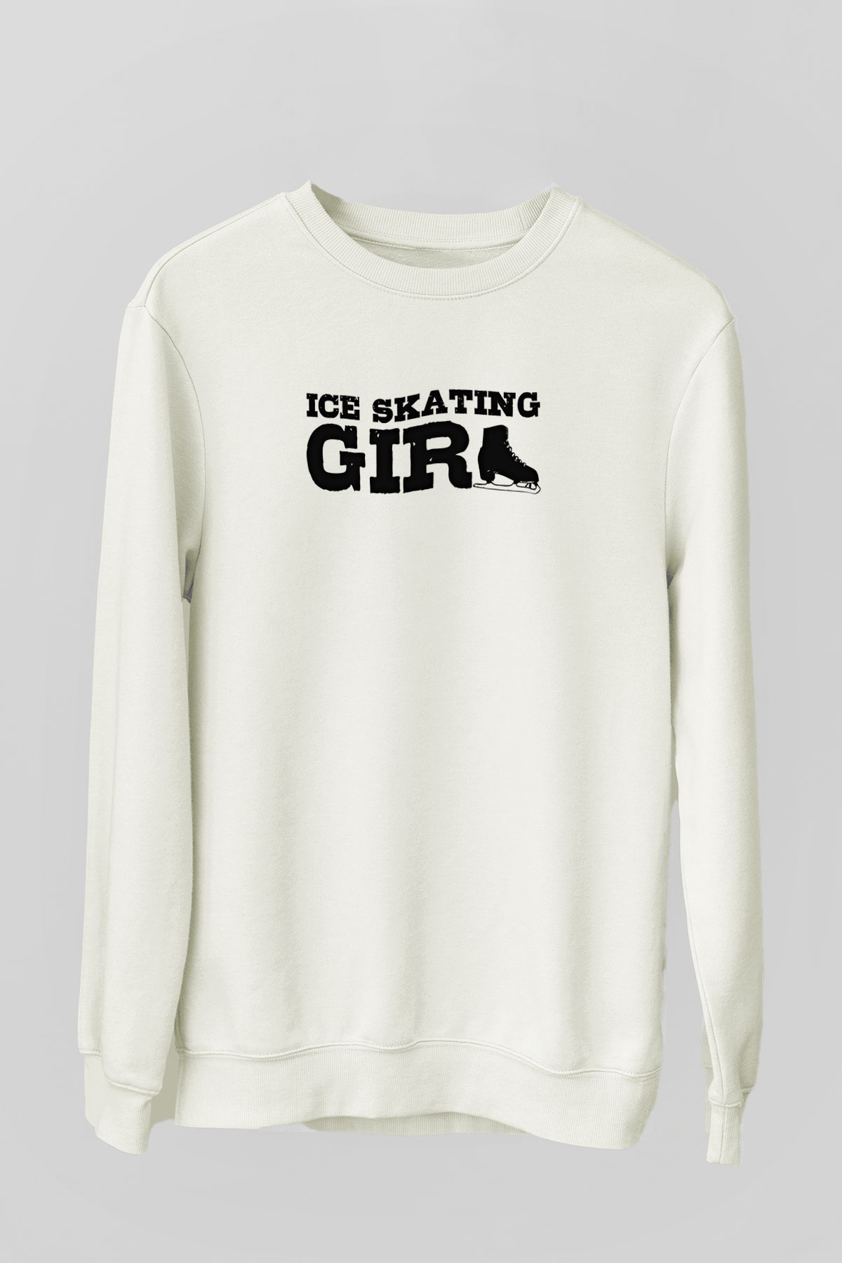 Buz Pateni Baskılı Unisex Ekru Sweatshirt