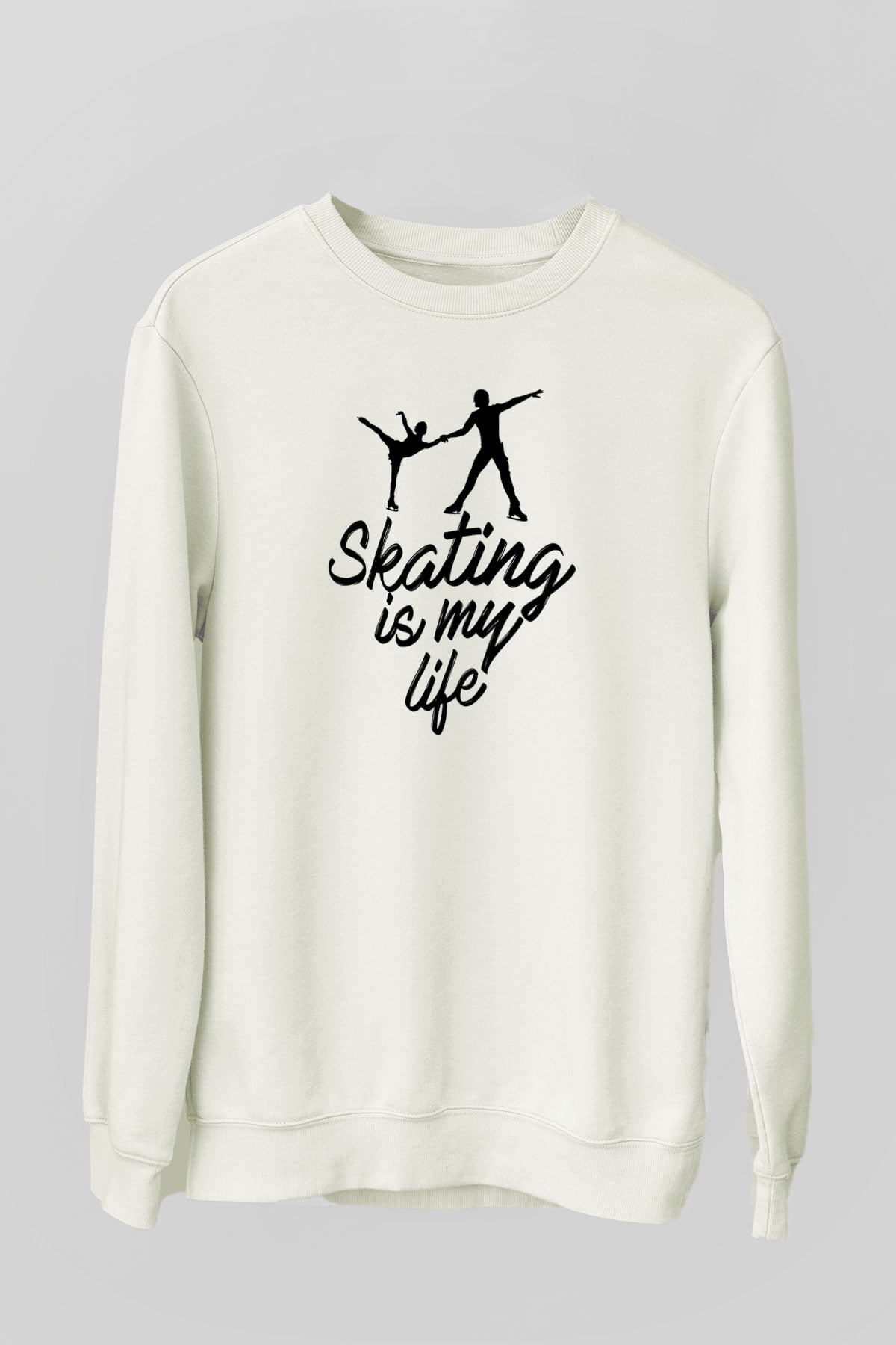 Buz Pateni Baskılı Unisex Ekru Sweatshirt