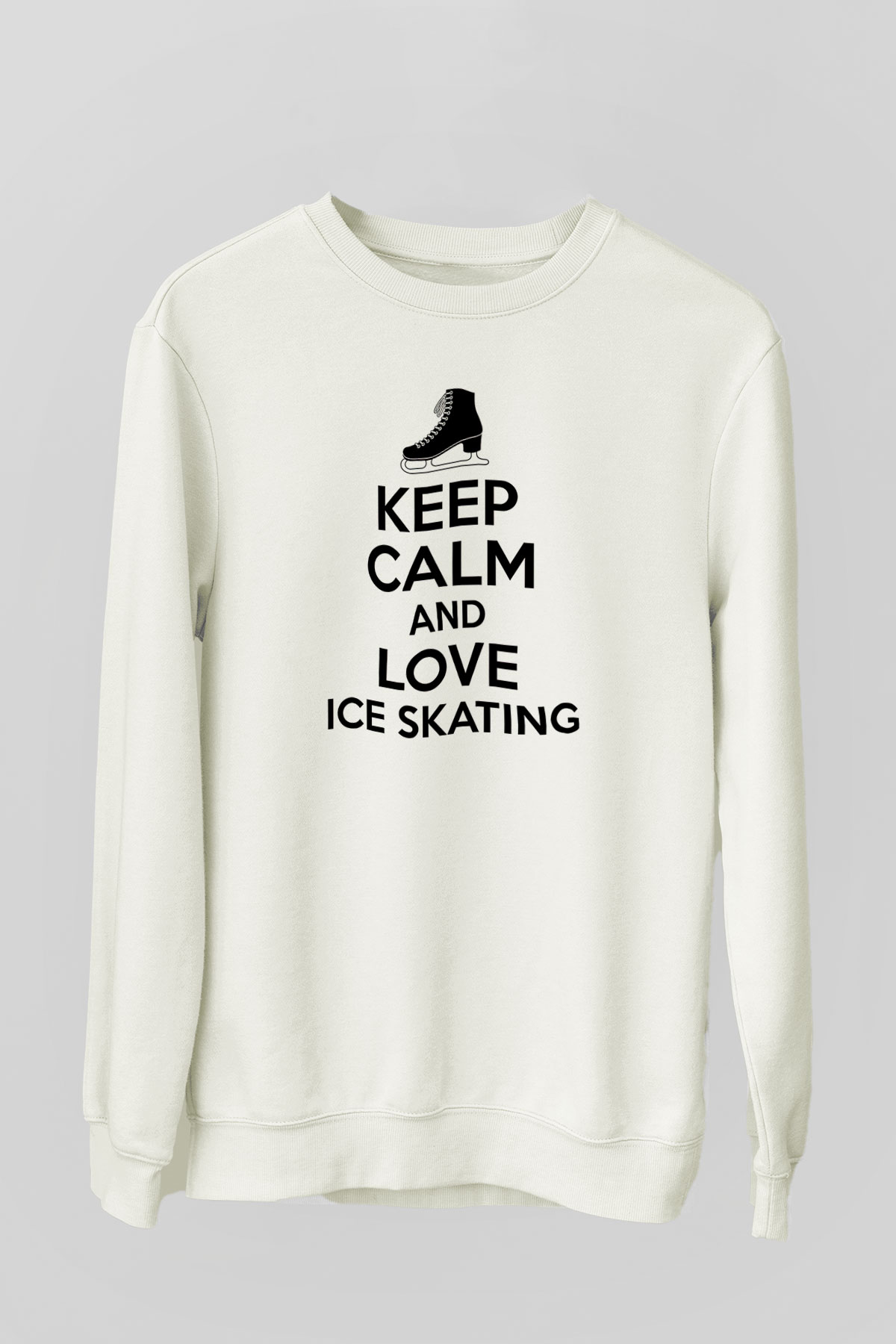 Buz Pateni Baskılı Unisex Ekru Sweatshirt