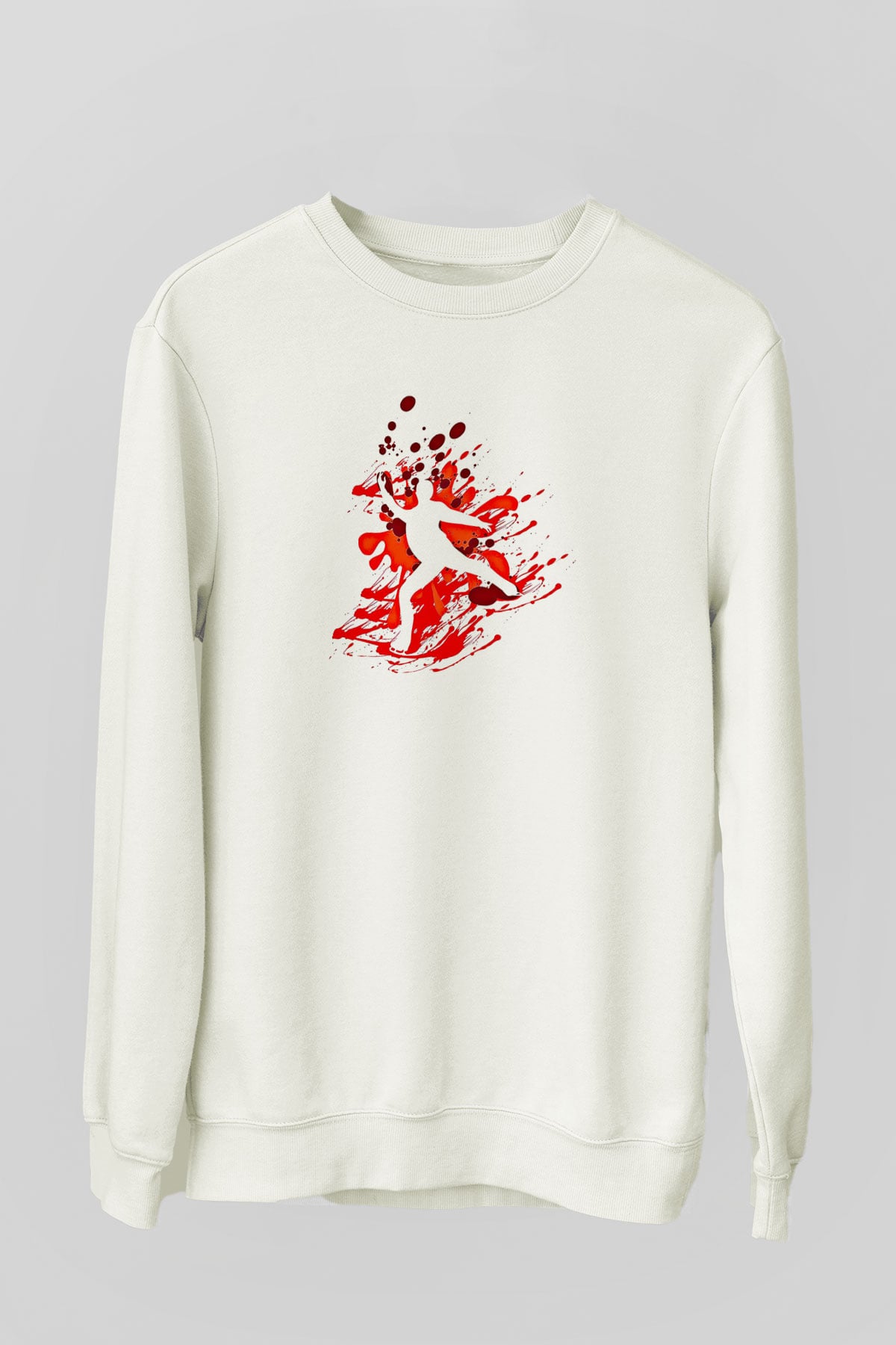 Buz Pateni Baskılı Unisex Ekru Sweatshirt
