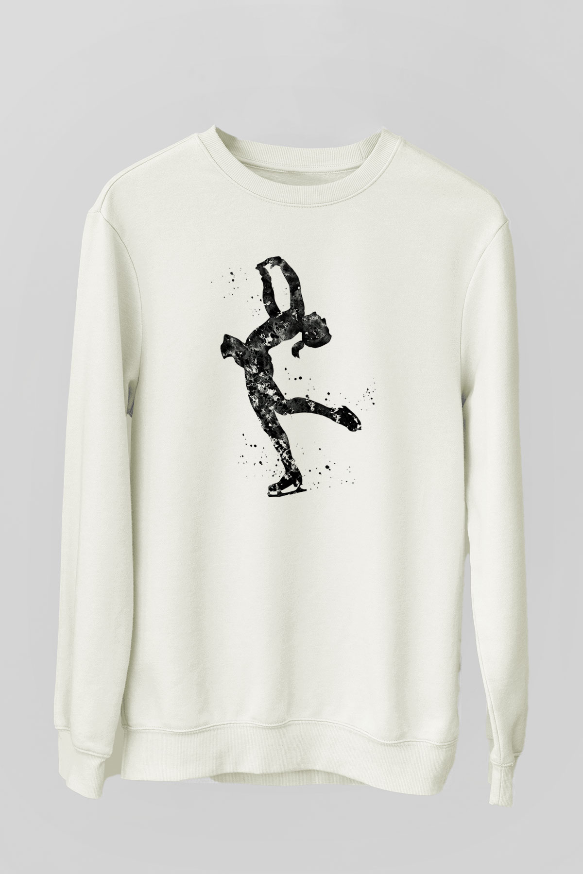Buz Pateni Baskılı Unisex Ekru Sweatshirt
