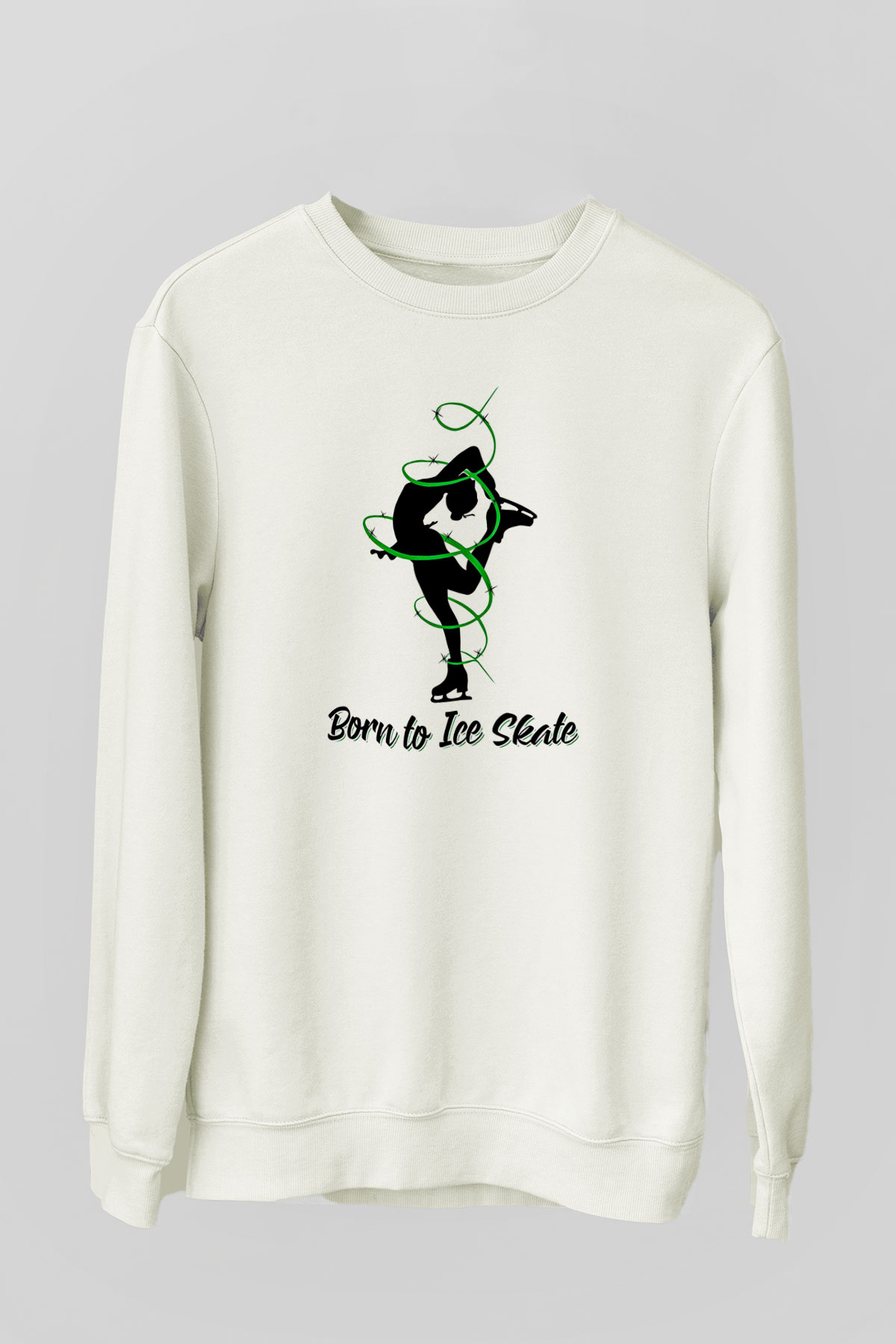Buz Pateni Baskılı Unisex Ekru Sweatshirt