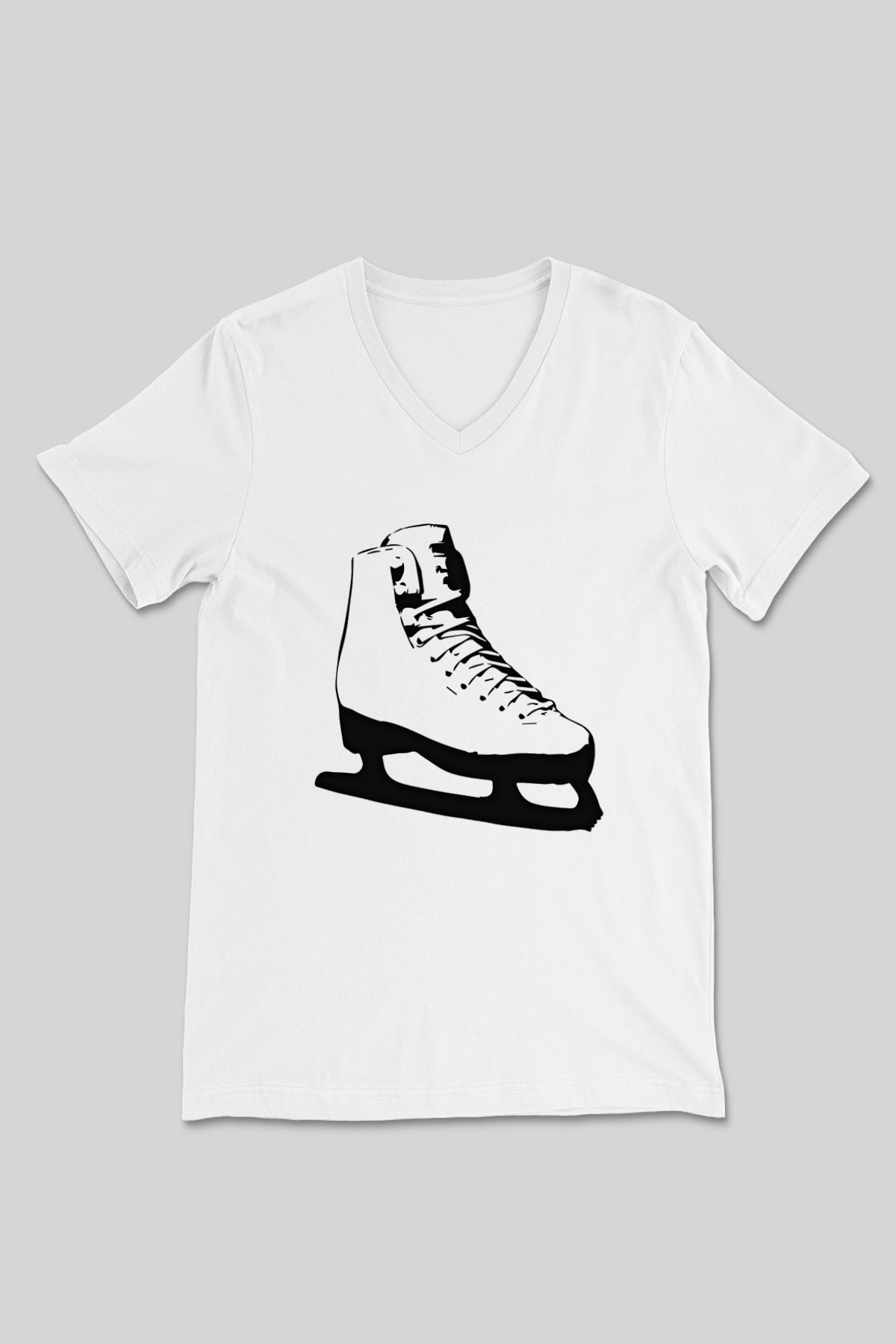 Buz Pateni Baskılı Unisex V Yaka Tişört - Tshirt