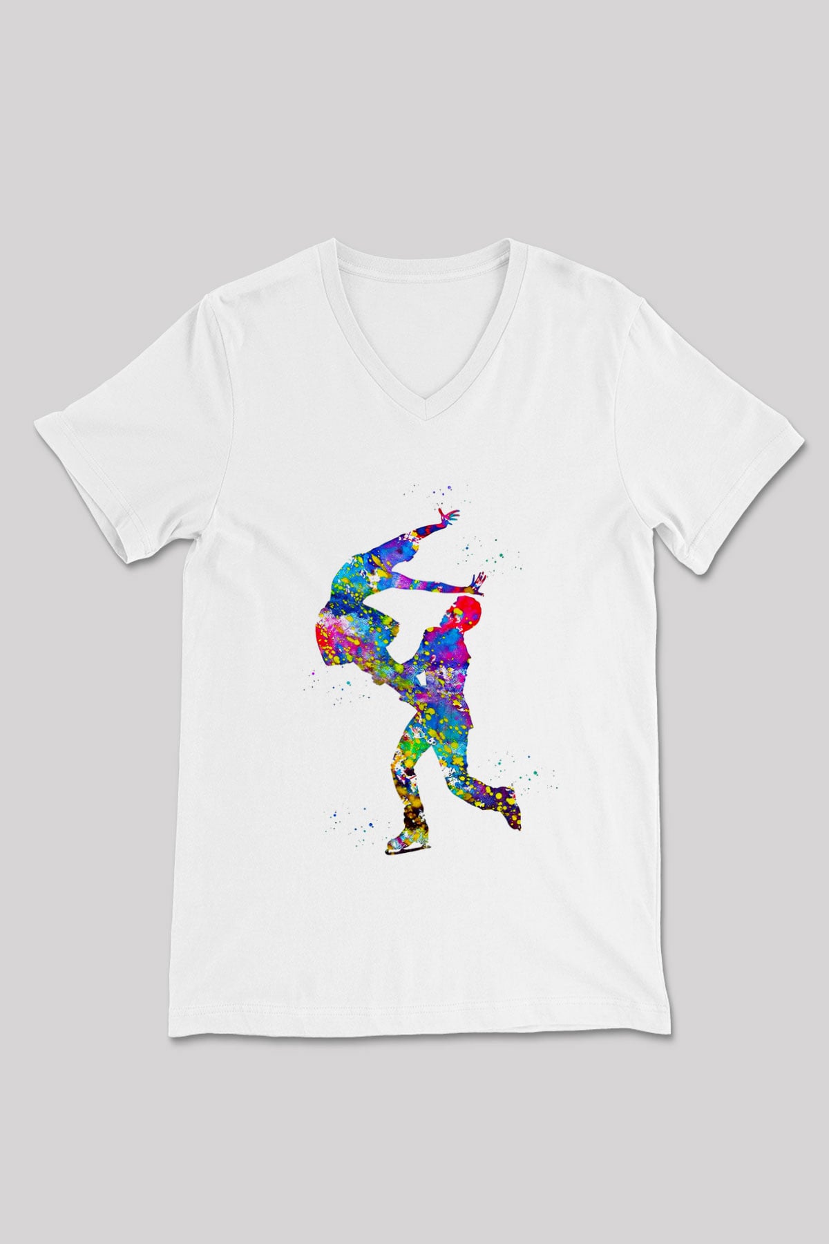 Buz Pateni Baskılı Unisex V Yaka Tişört - Tshirt
