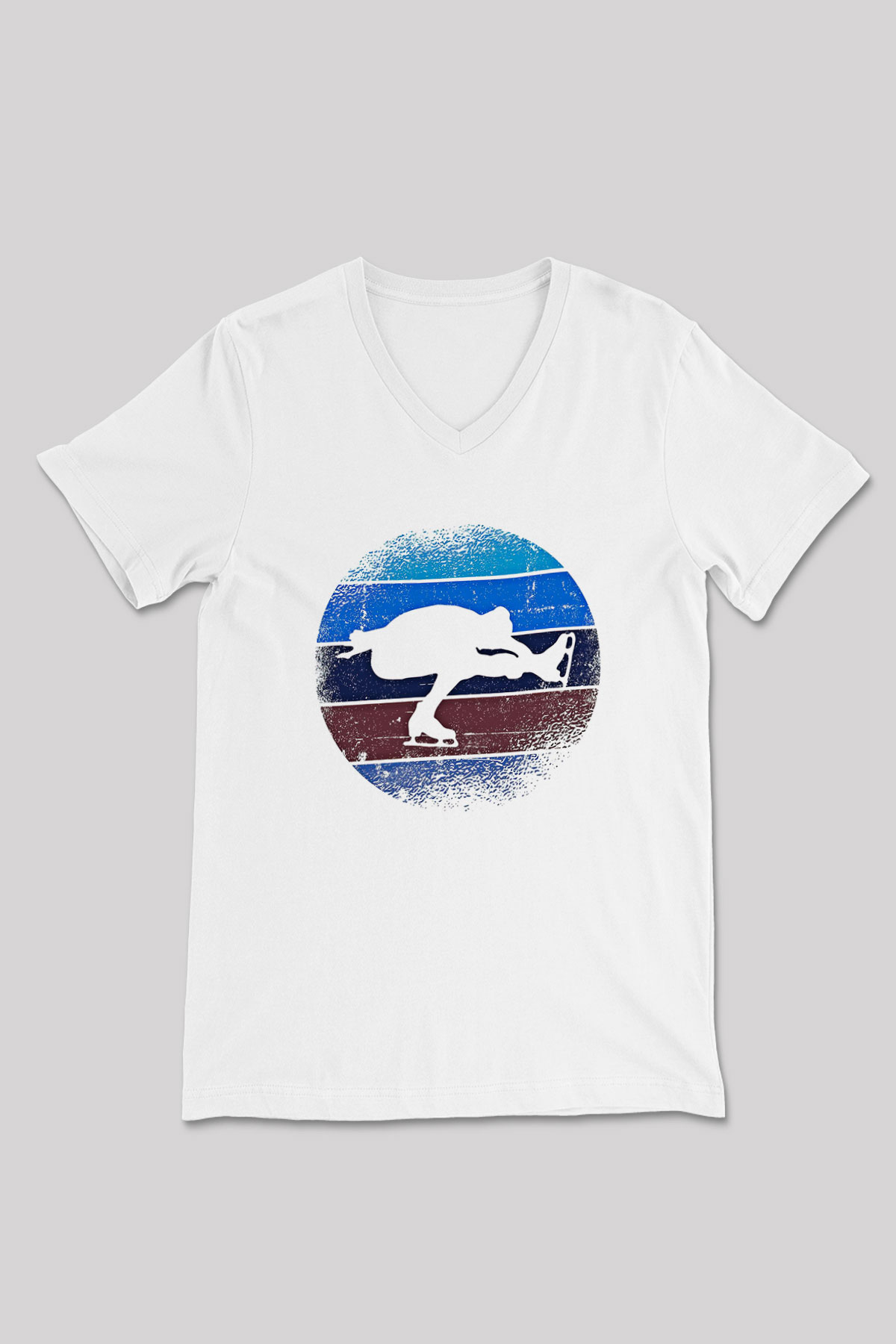 Buz Pateni Baskılı Unisex V Yaka Tişört - Tshirt