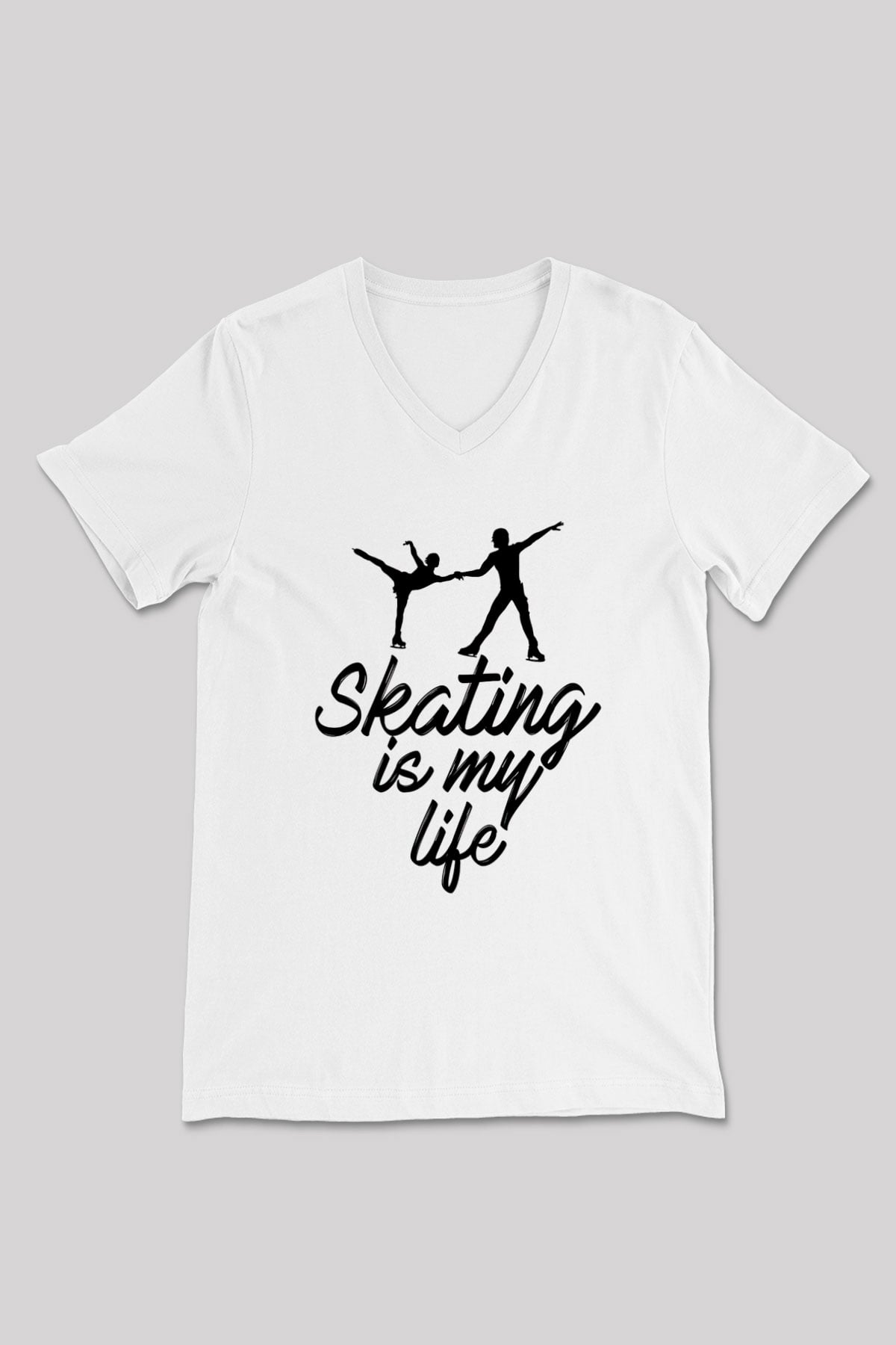Buz Pateni Baskılı Unisex V Yaka Tişört - Tshirt
