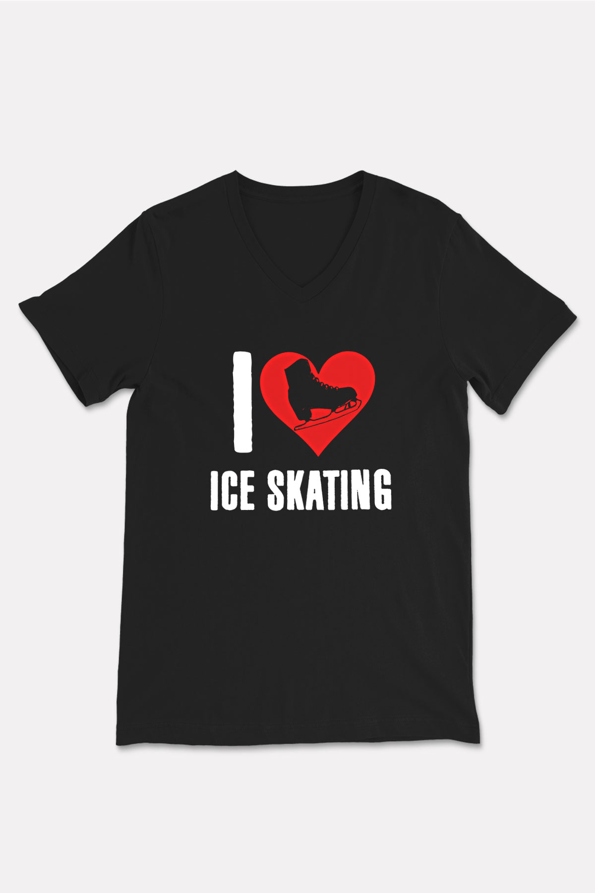Buz Pateni - Ice skating Baskılı Unisex Siyah V Yaka Tişört