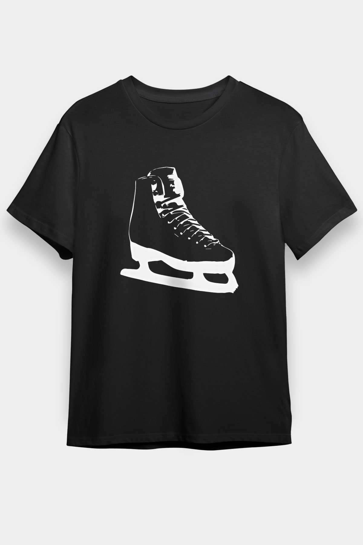 Buz Pateni - Ice skating Baskılı Unisex Siyah Tişört - Tshirt