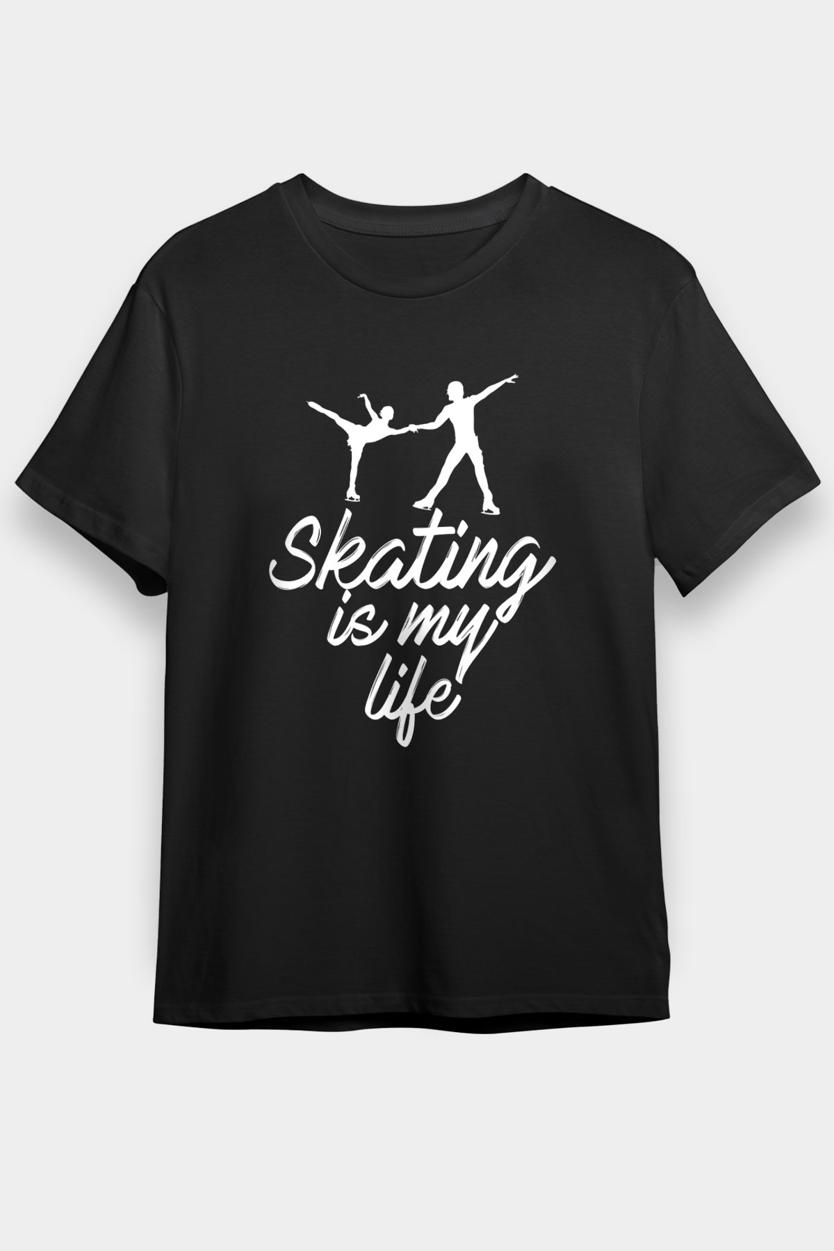 Buz Pateni - Ice skating Baskılı Unisex Siyah Tişört - Tshirt
