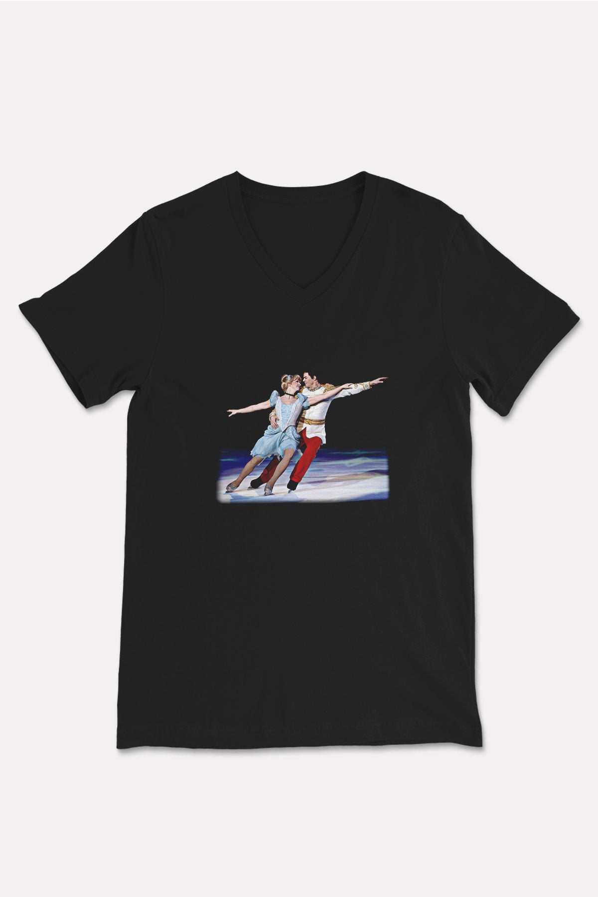Buz Pateni - Ice skating Baskılı Unisex Siyah V Yaka Tişört