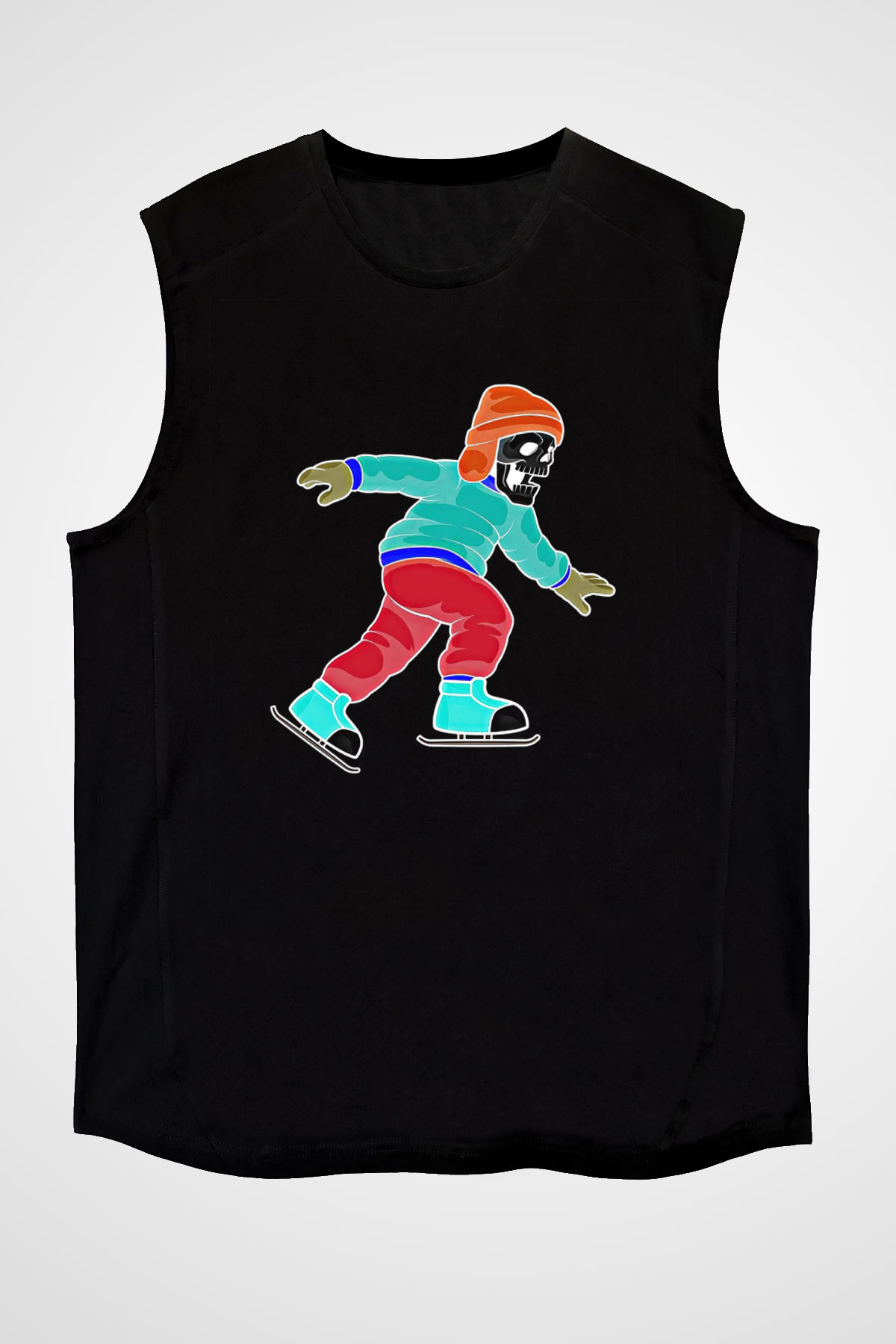 Buz Pateni - Ice skating Baskılı Unisex Siyah Kolsuz Tişört
