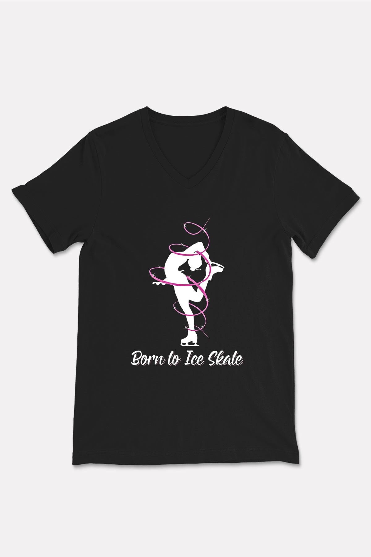 Buz Pateni - Ice skating Baskılı Unisex Siyah V Yaka Tişört