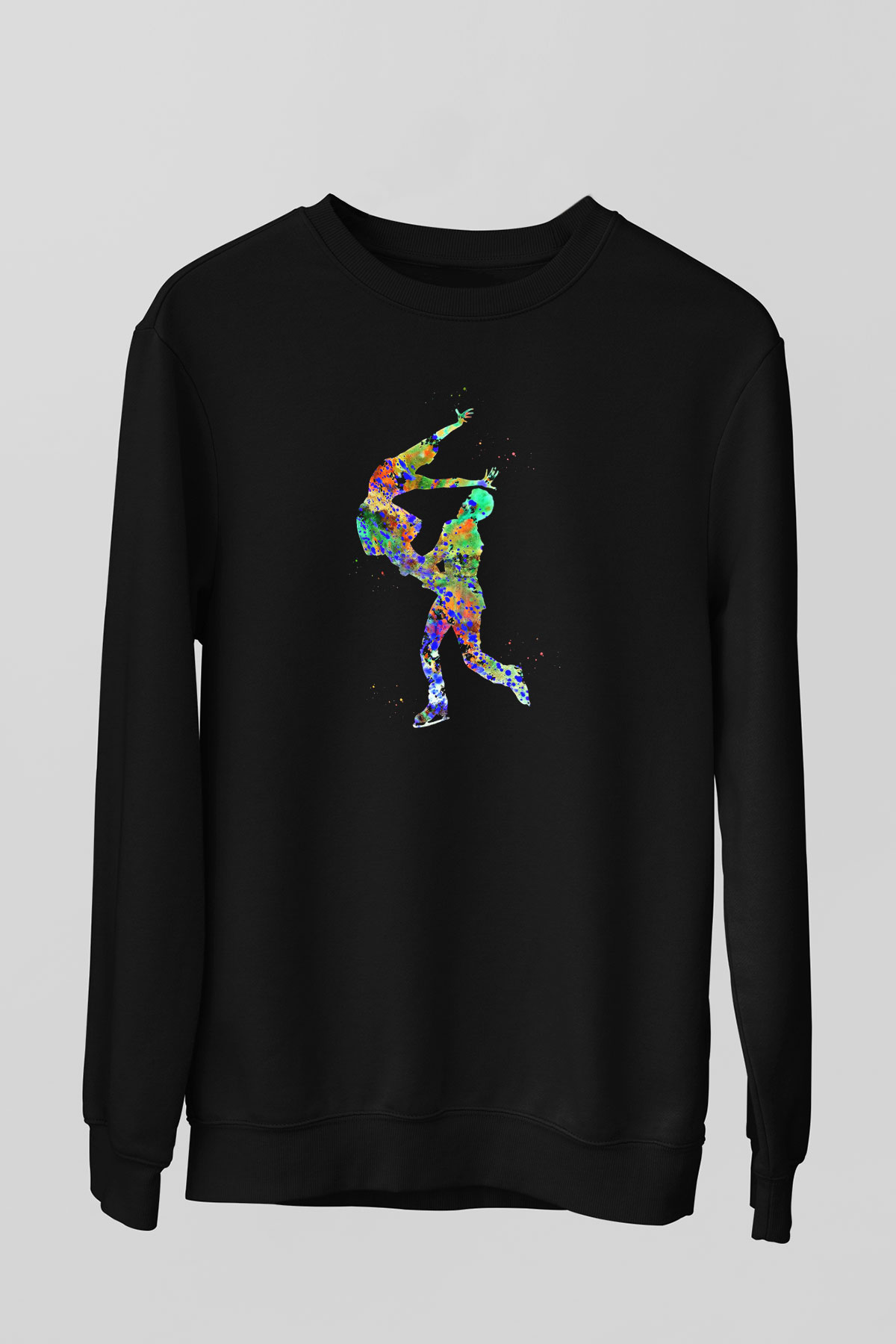 Buz Pateni - Ice skating Baskılı Unisex Siyah Sweatshirt