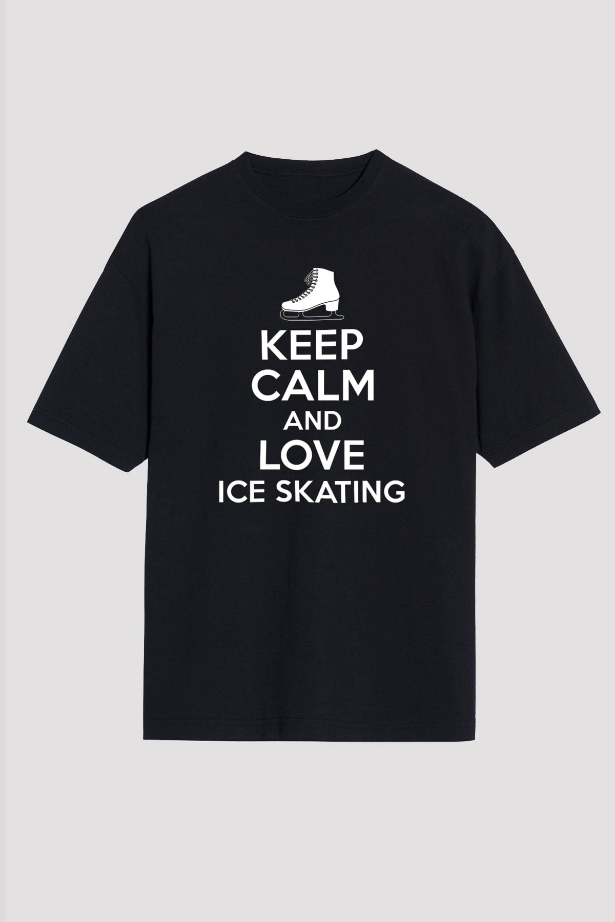 Buz Pateni - Ice skating Baskılı Unisex Siyah Oversize Tişört