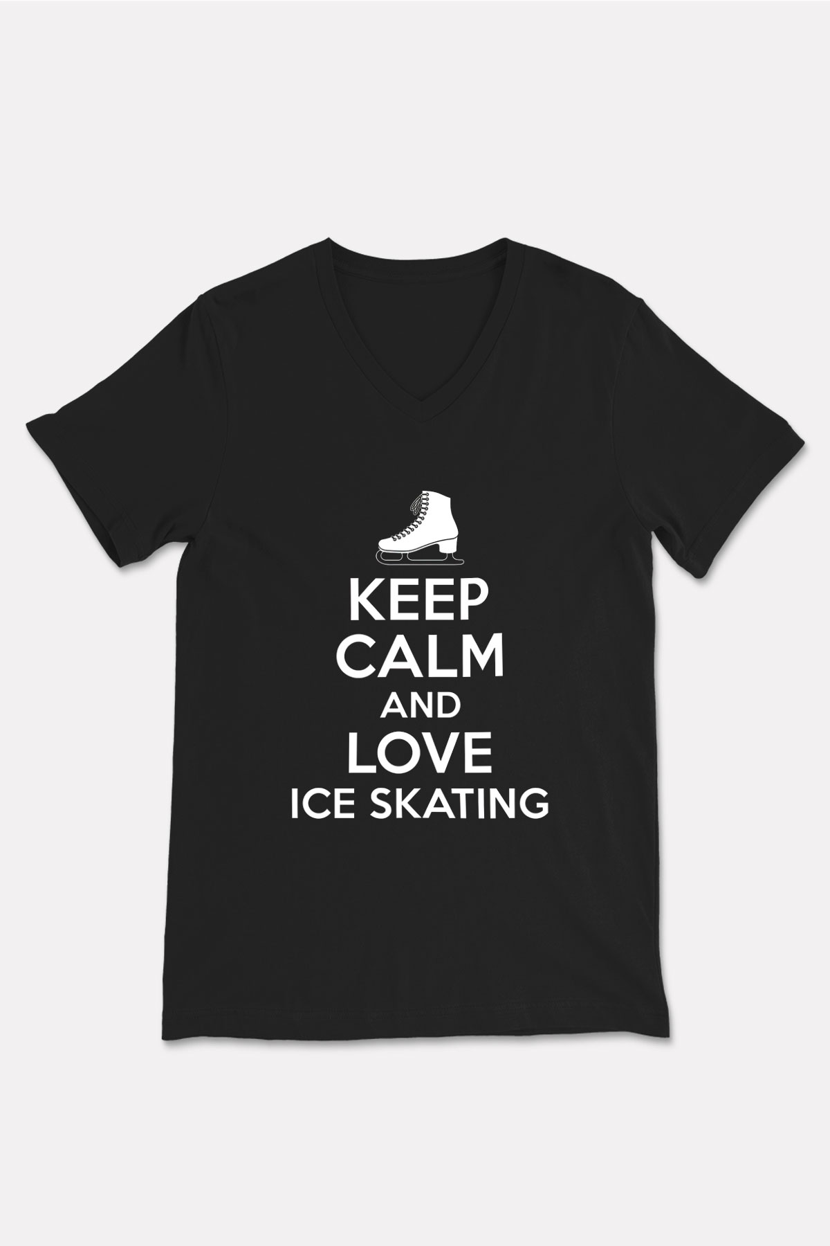 Buz Pateni - Ice skating Baskılı Unisex Siyah V Yaka Tişört