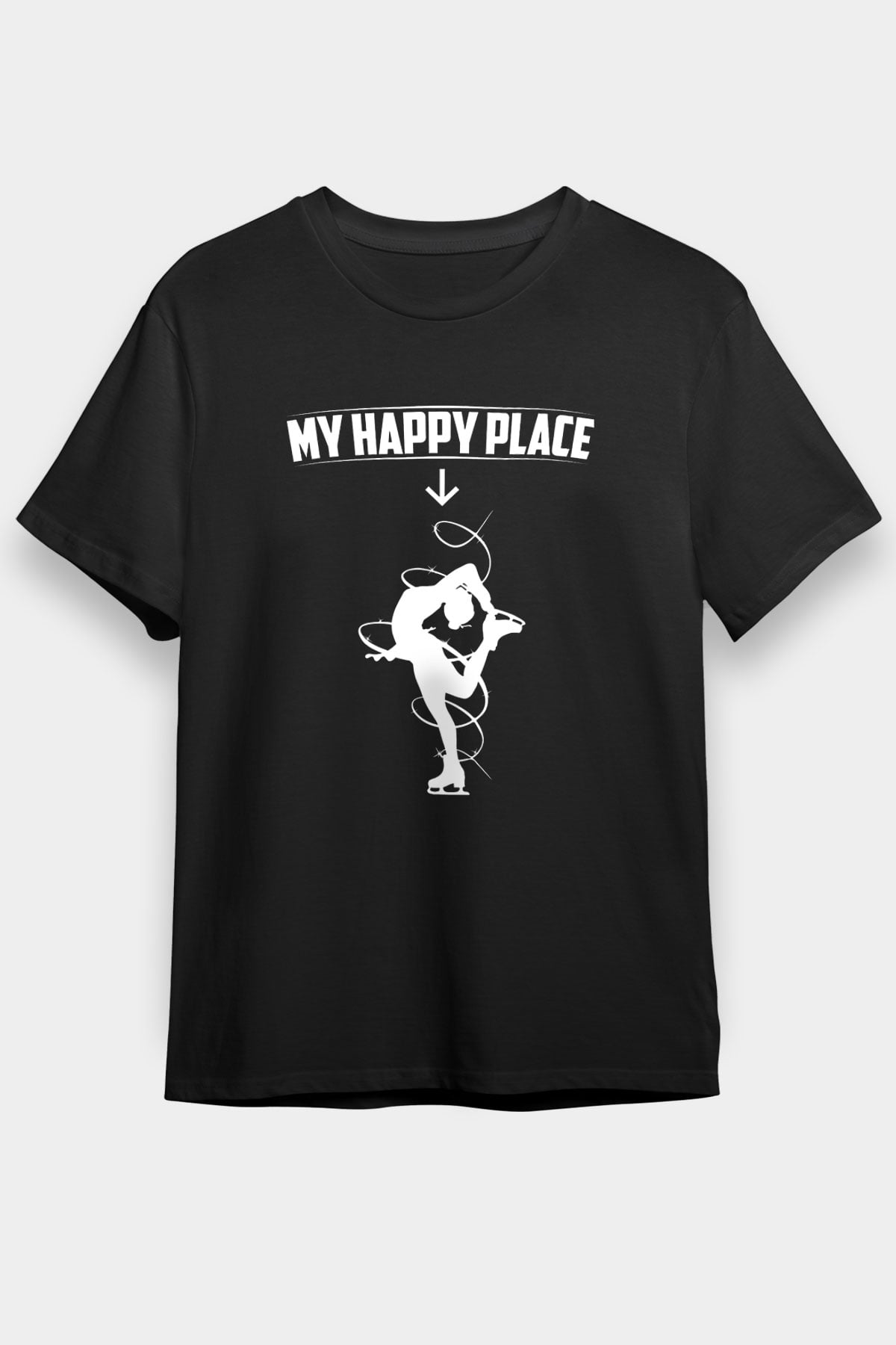 Buz Pateni - Ice skating Baskılı Unisex Siyah Tişört - Tshirt