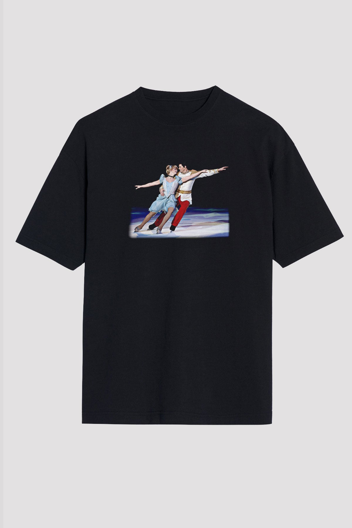 Buz Pateni - Ice skating Baskılı Unisex Siyah Oversize Tişört