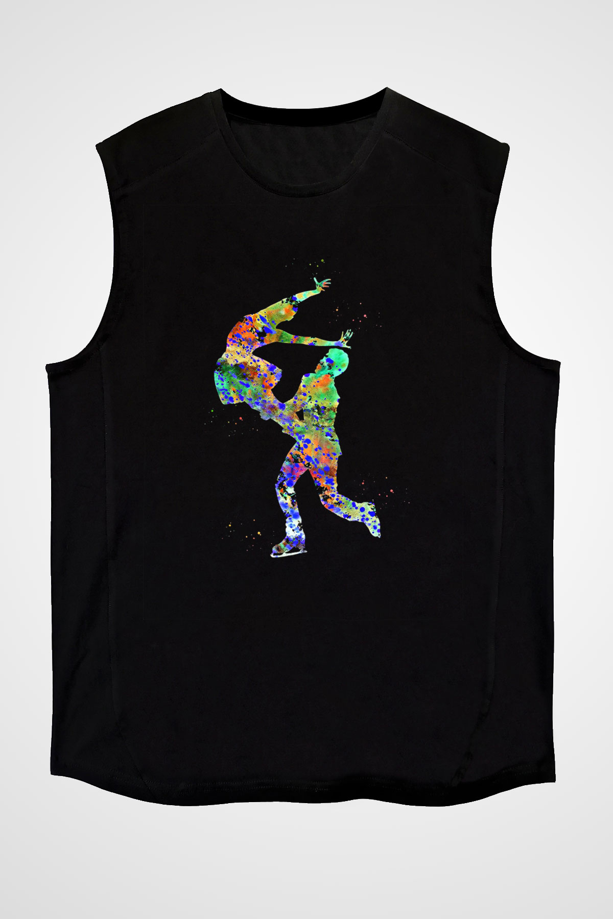 Buz Pateni - Ice skating Baskılı Unisex Siyah Kolsuz Tişört