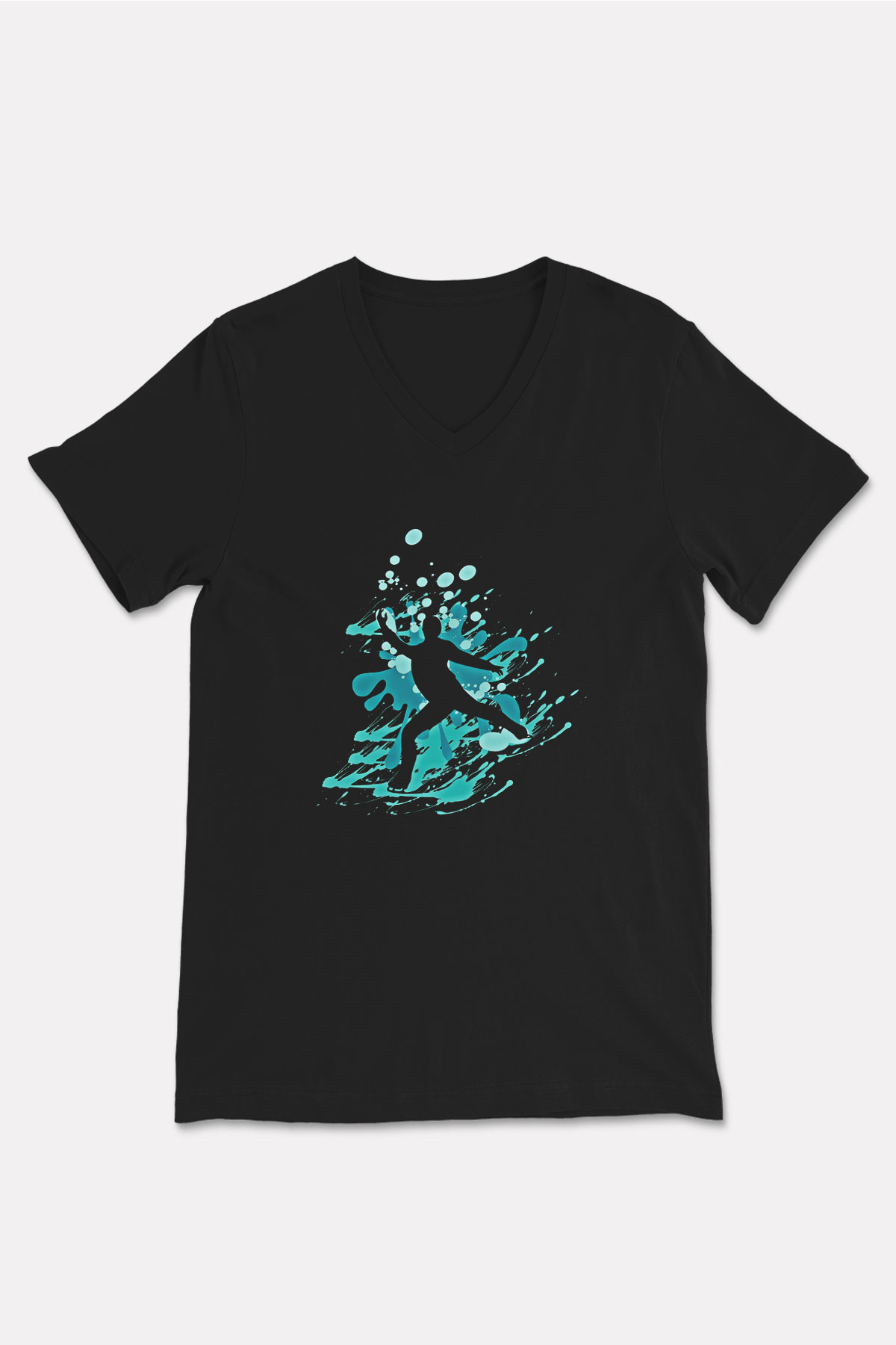 Buz Pateni - Ice skating Baskılı Unisex Siyah V Yaka Tişört