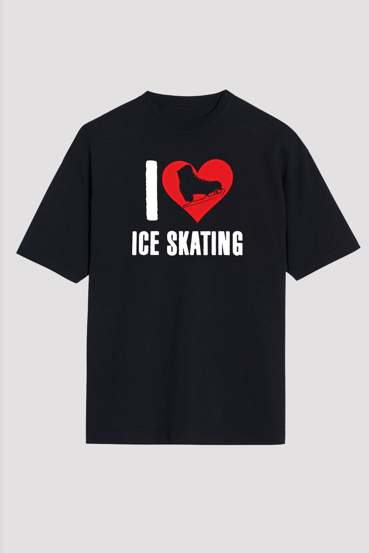 Buz Pateni - Ice skating Baskılı Unisex Siyah Oversize Tişört