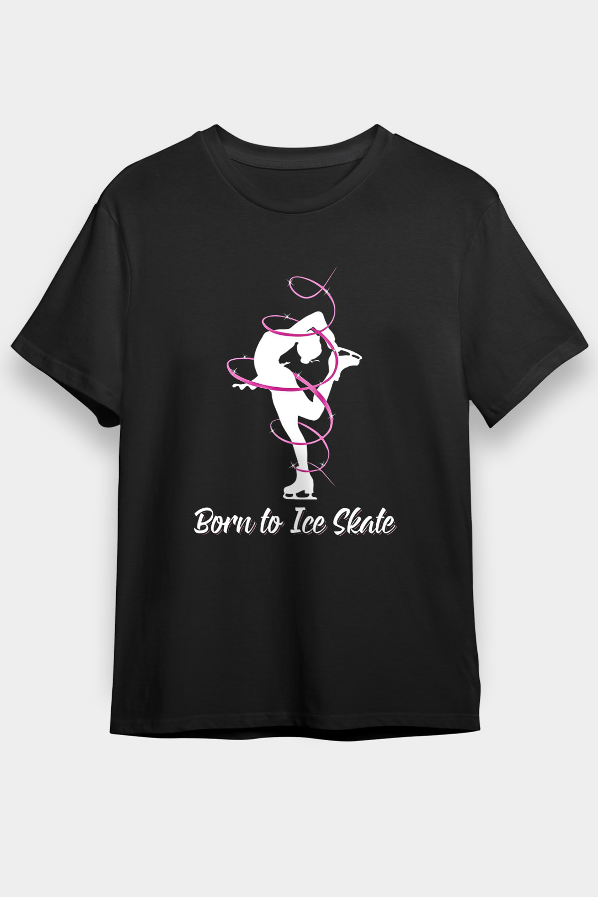 Buz Pateni - Ice skating Baskılı Unisex Siyah Tişört - Tshirt