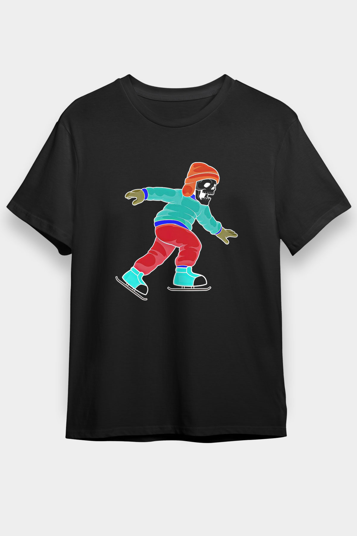 Buz Pateni - Ice skating Baskılı Unisex Siyah Tişört - Tshirt