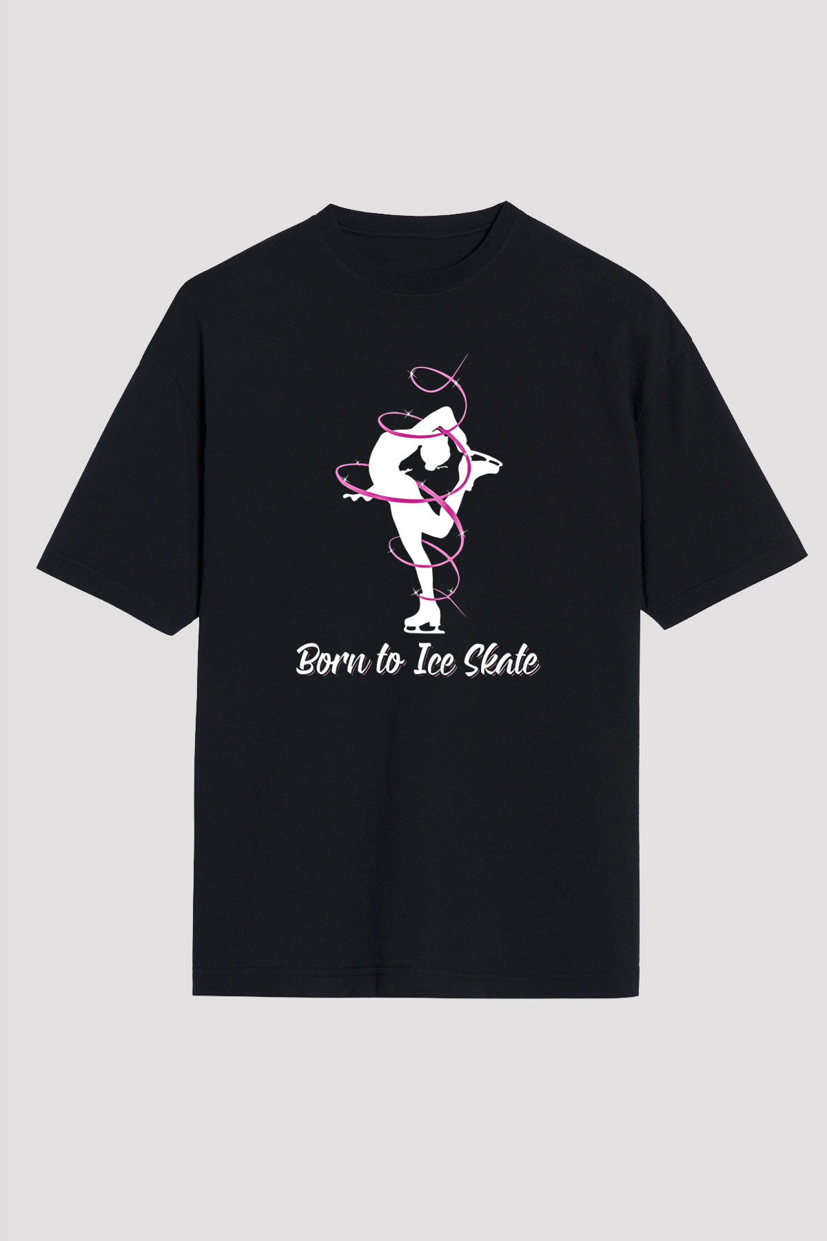 Buz Pateni - Ice skating Baskılı Unisex Siyah Oversize Tişört