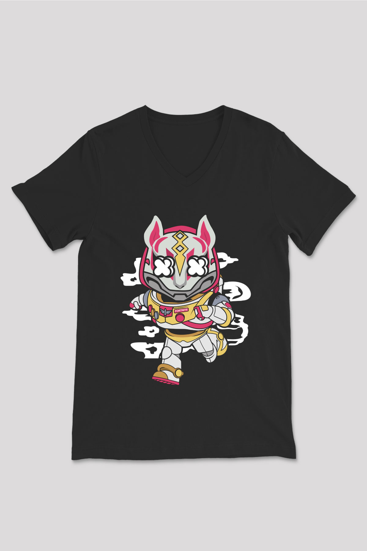 Buzz Fortnite Baskılı Unisex Siyah V Yaka Tişört