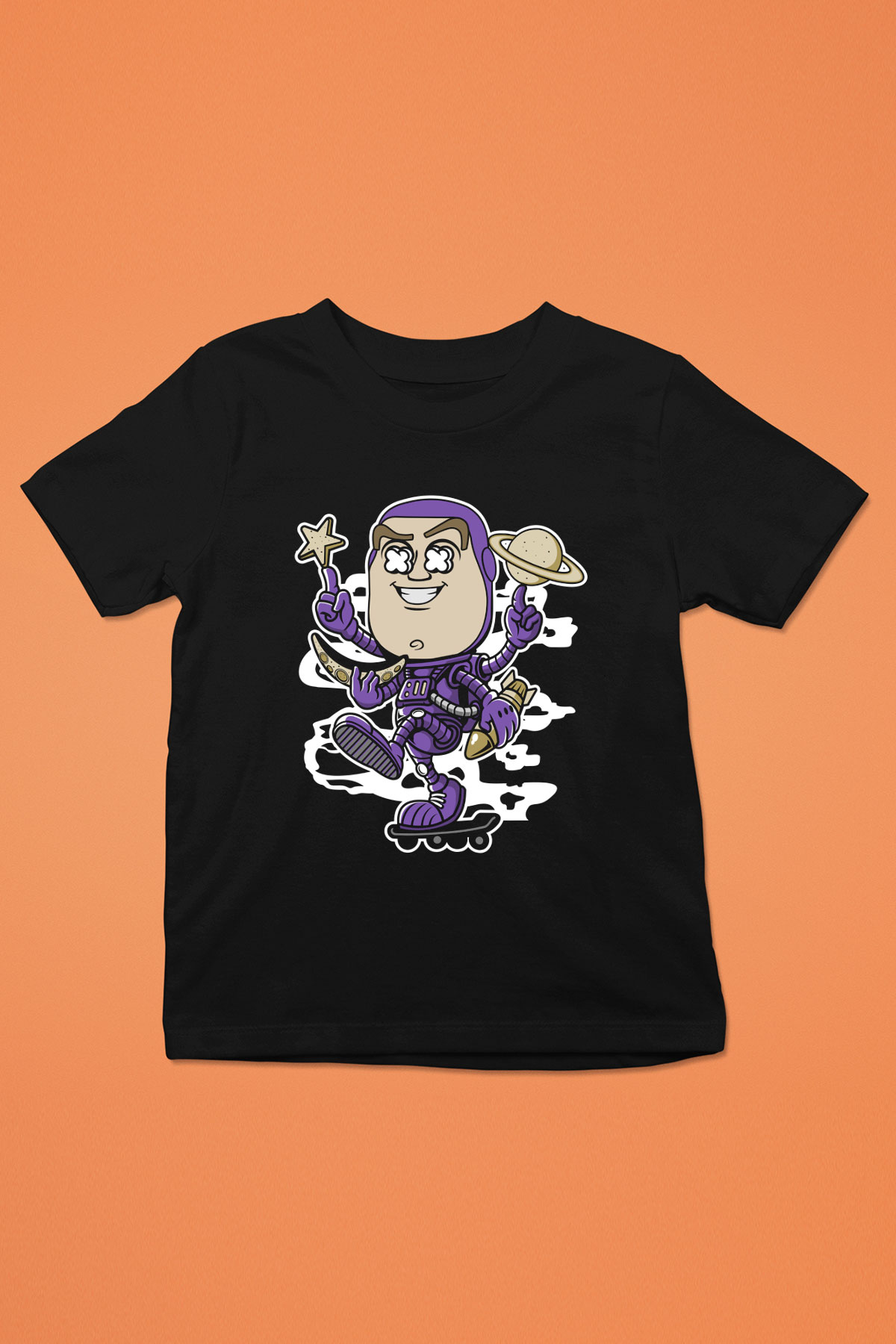Buzz Skateboard Baskılı Unisex Siyah Çocuk Tişört