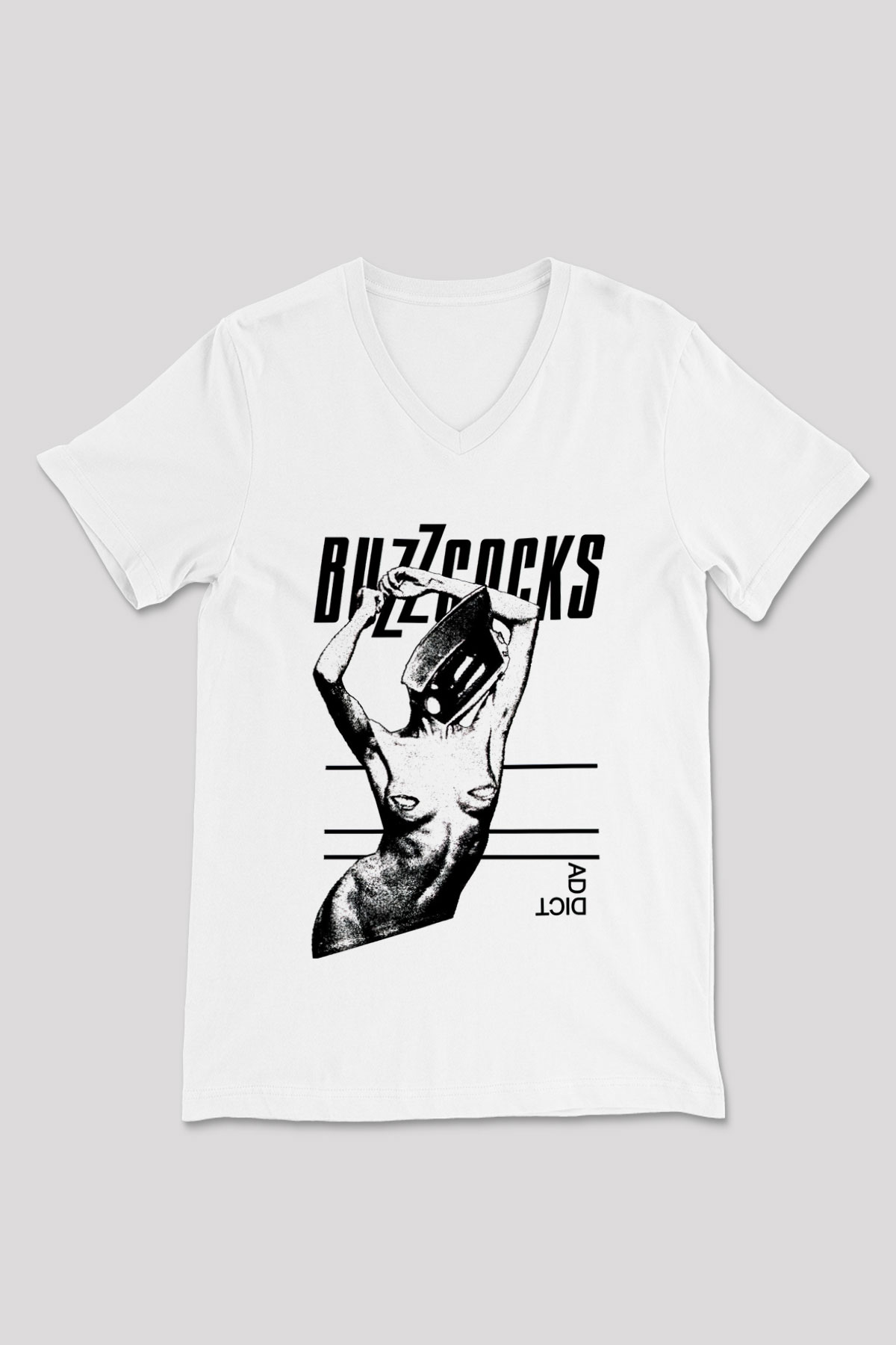 Buzzcocks Beyaz Unisex V Yaka Tişört