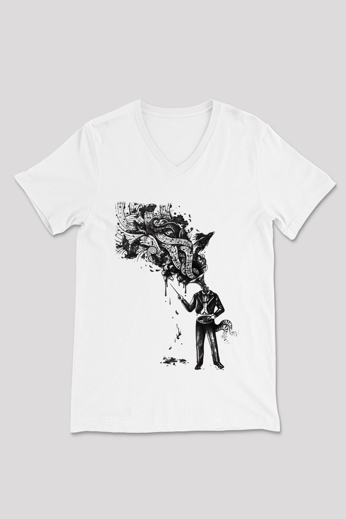 Cacophony Beyaz Unisex V Yaka Tişört